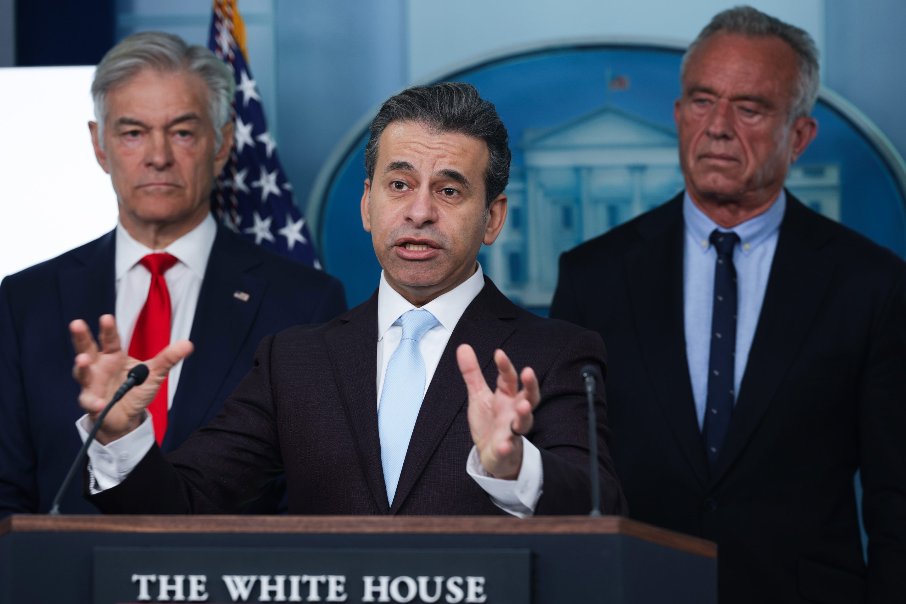 Food and Drug Administration Commissioner Marty Makary speaks during a news briefing in the James S. Brady Press Briefing Room of the White House on Jan. 07, 2026.