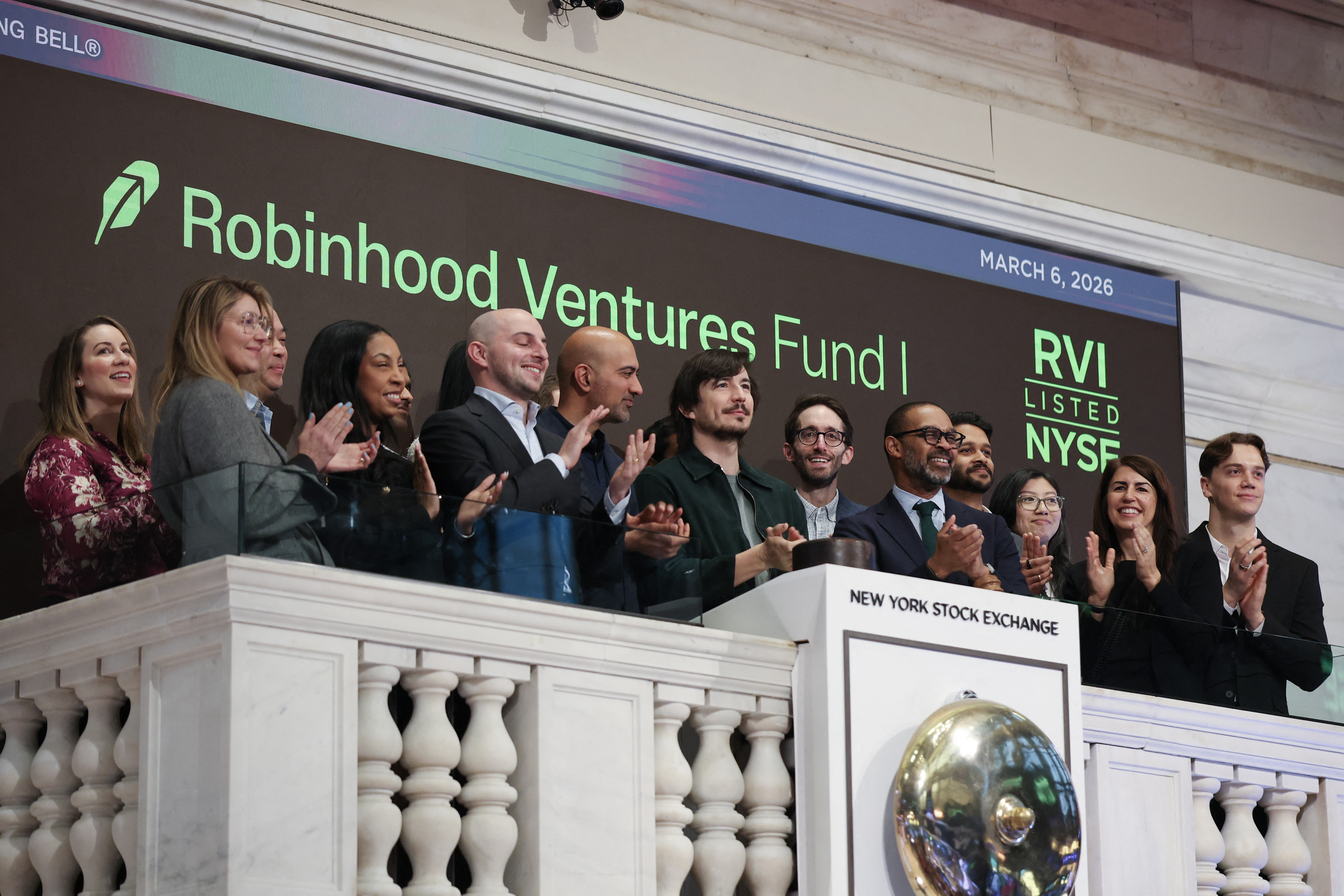Robinhood Markets CEO Vlad Tenev (center) as RVI goes public in early March.