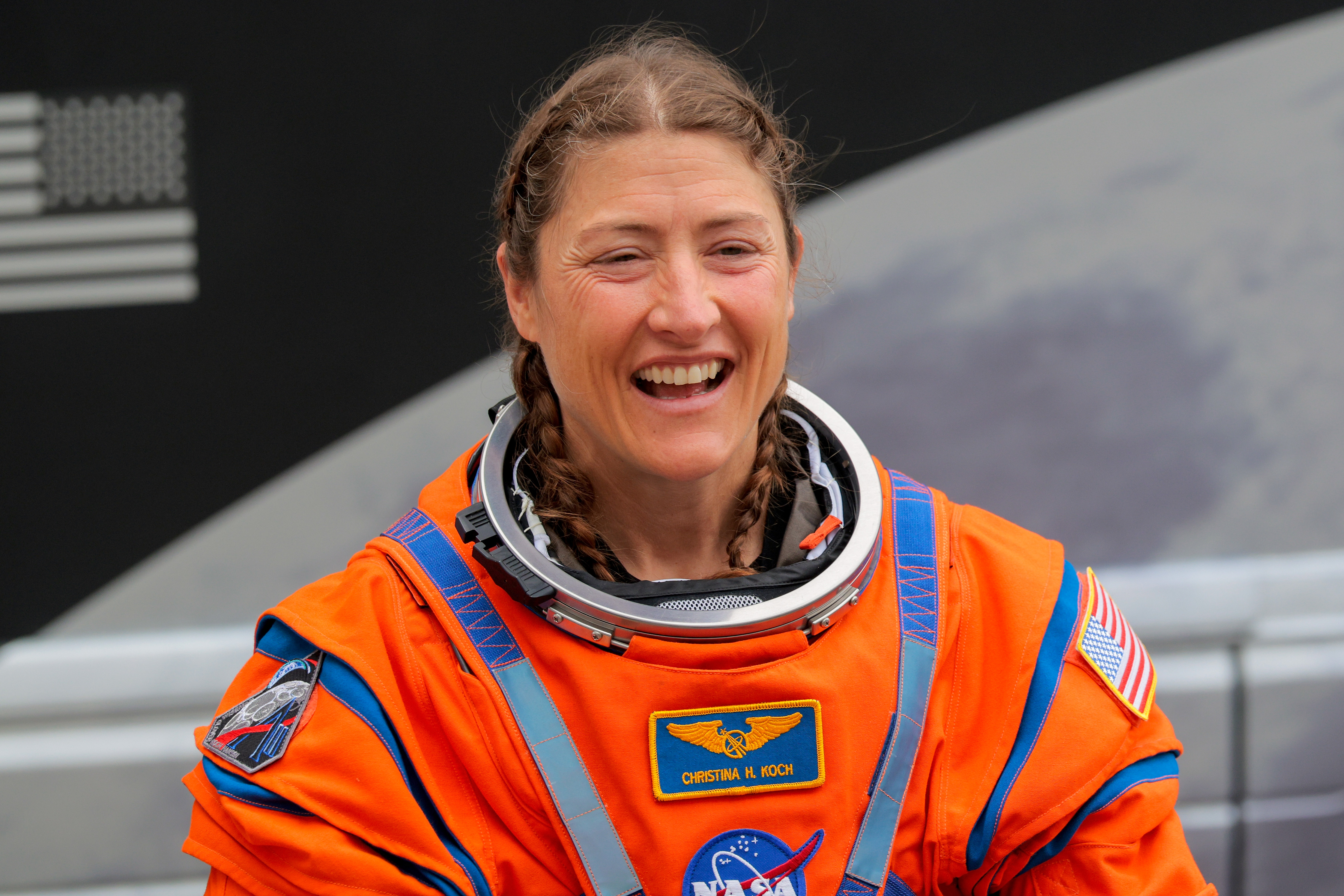 Christina Koch, seen here before the launch of Artemis II, just became the first woman to travel around the moon.