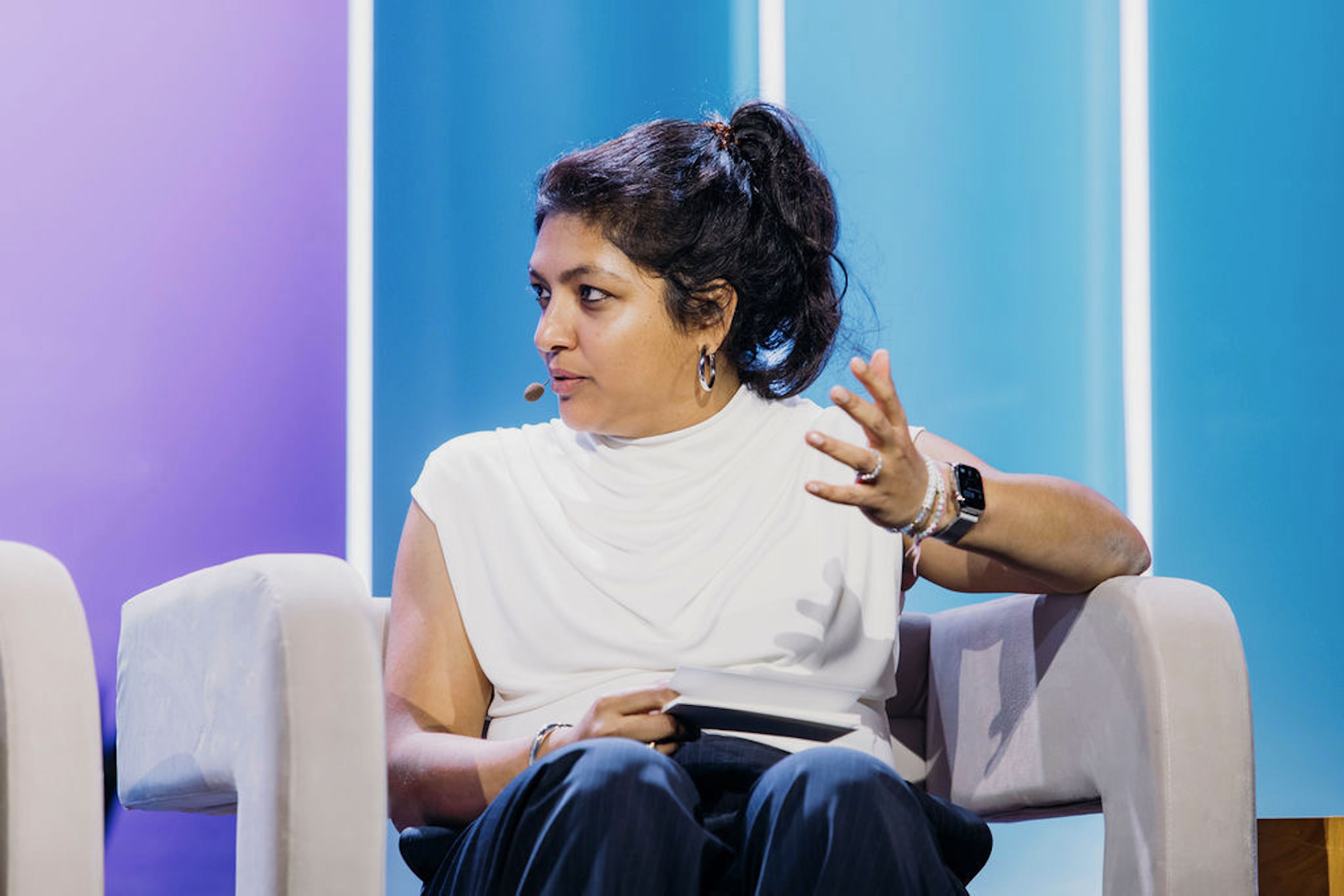 Aditi Maliwal speaks while sitting