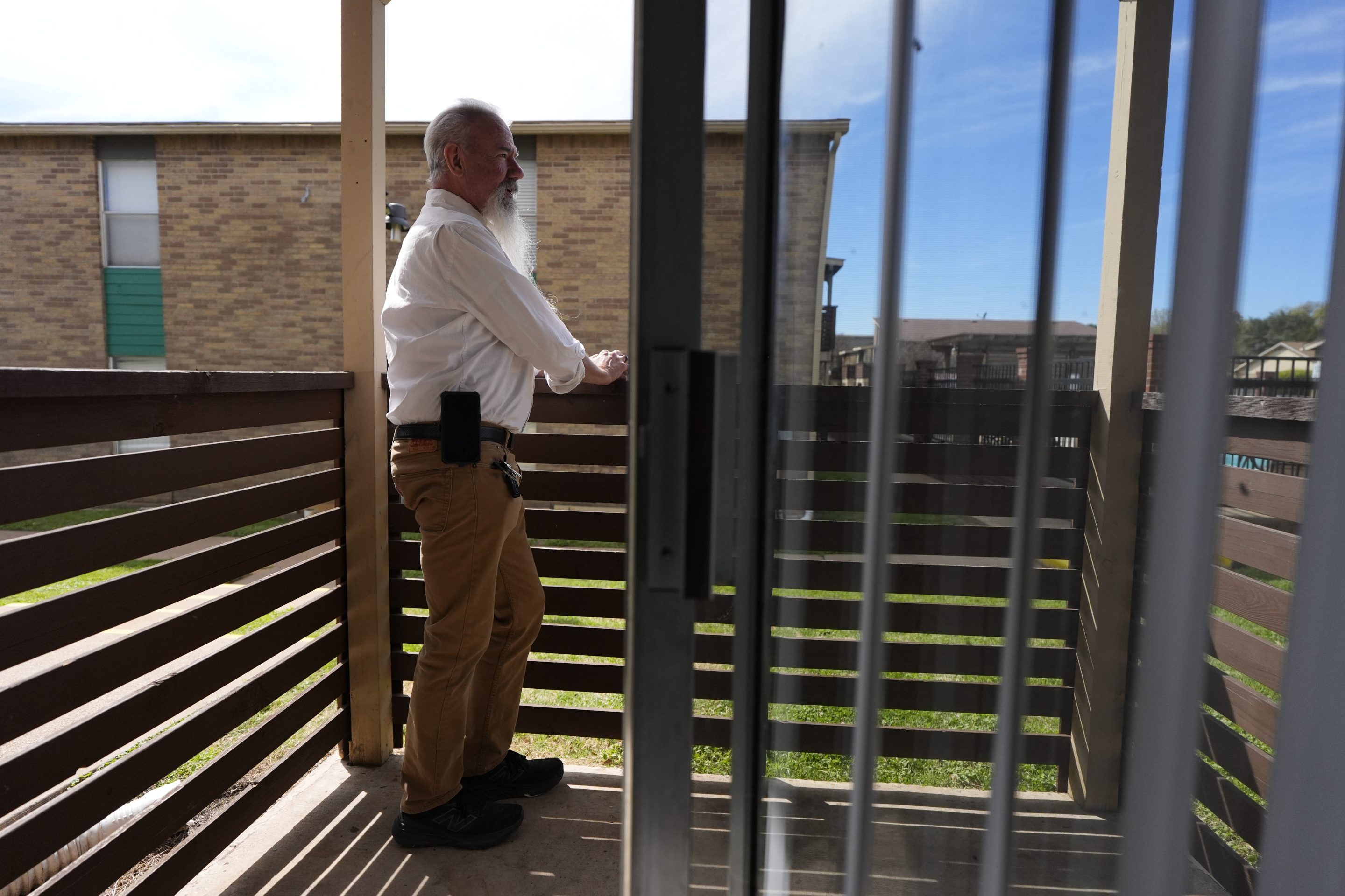Matthew Haines, owner of the Oakwood Apartments, poses for a photo at the comminty housing location in Arlington, Texas, Tuesday, March 17, 2026.
