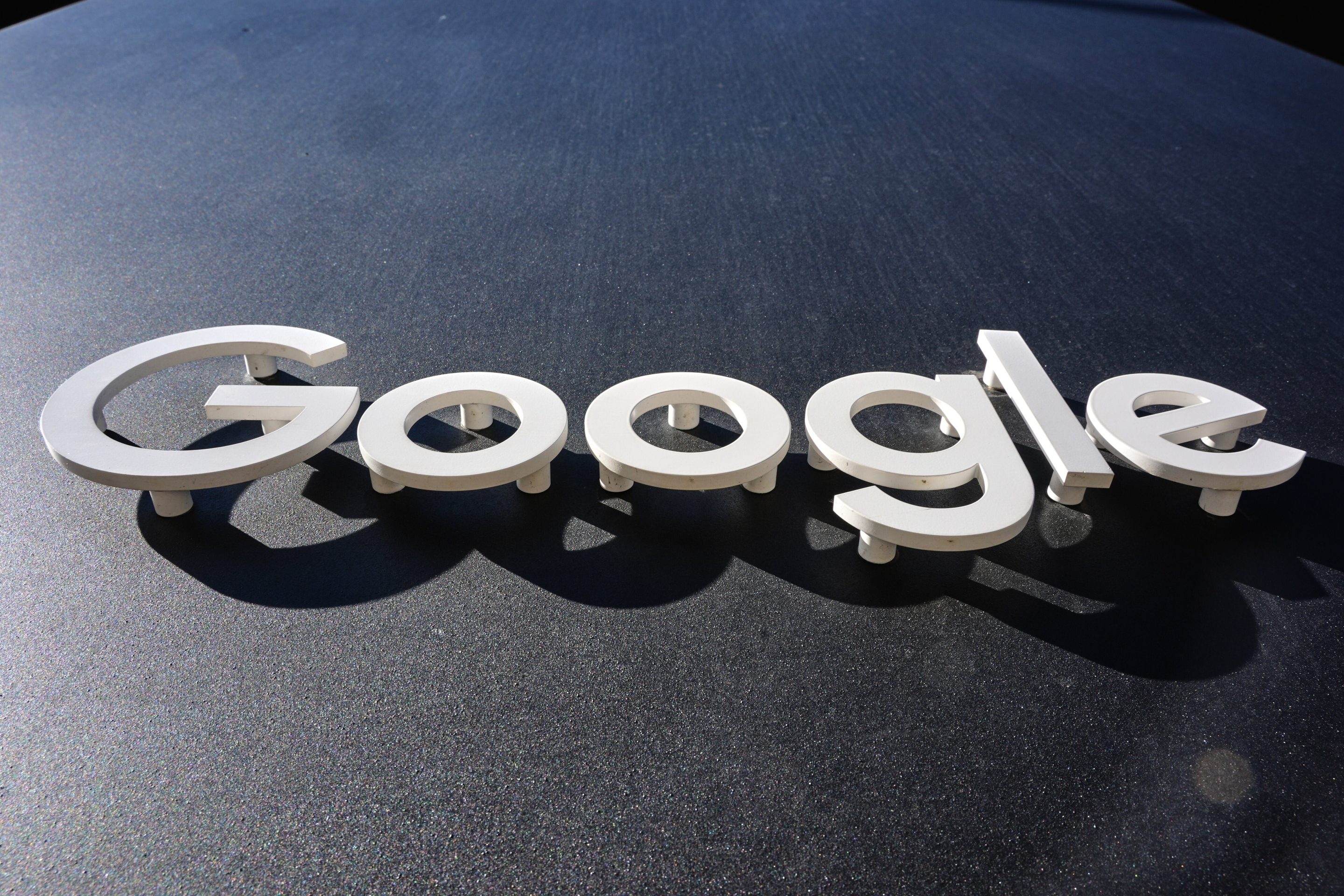 he Google logo is seen on a building in New York, Oct. 27, 2025.