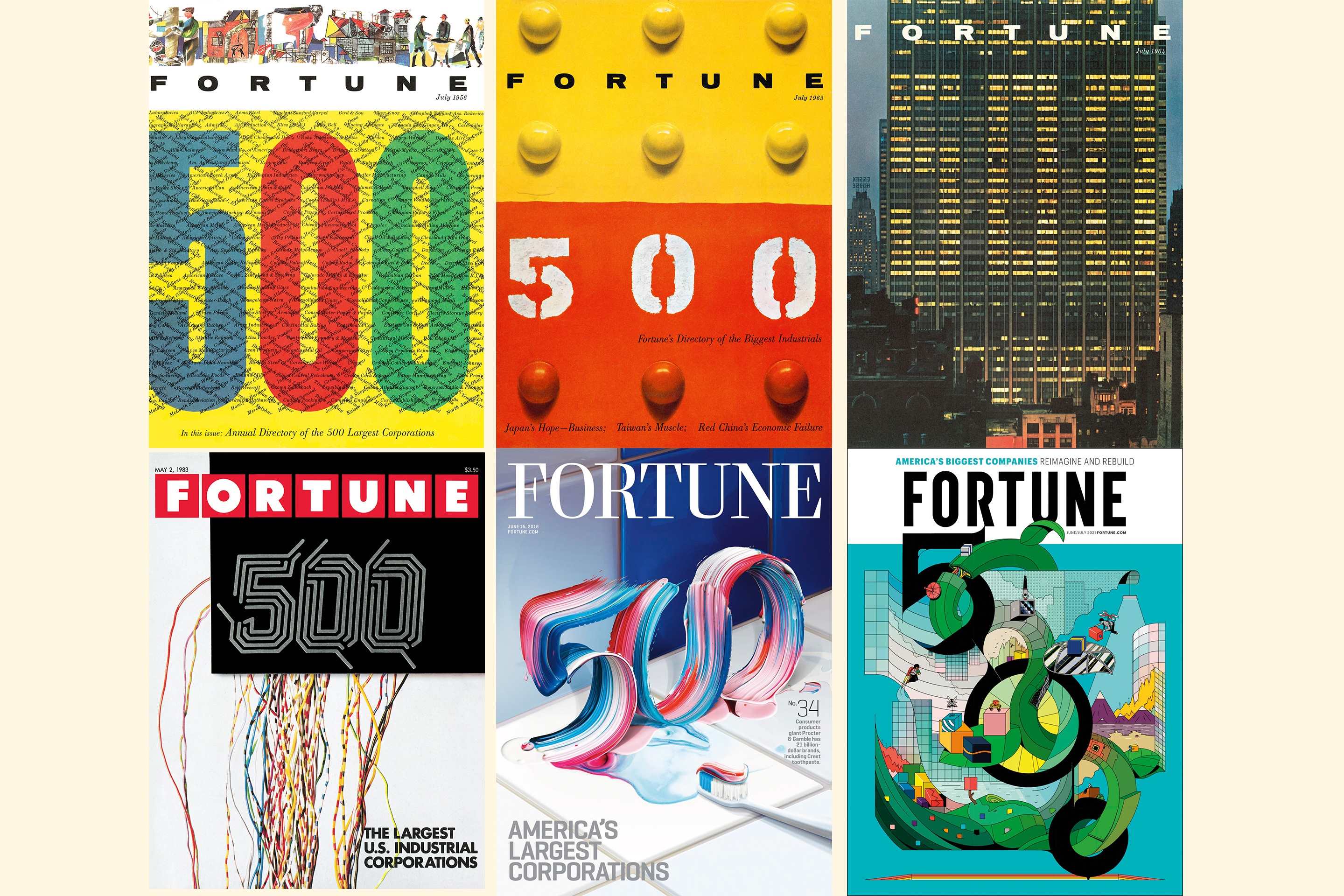 1956: FRIEZE BY KAREL KEZER; 1963: DESIGN BY CHERMAYEFF & GEISMAR ASSOCIATES; 1964: DESIGN BY WALTER ALLNER; PHOTOGRAPH BY ARTHUR SELLER;
1983: PHOTOGRAPH BY ANDRÉ THI JSSEN; 2016: ILLUSTRATION BY PAWEL NOLBERT; 2021: ILLUSTRATION BY ORI TOOR.