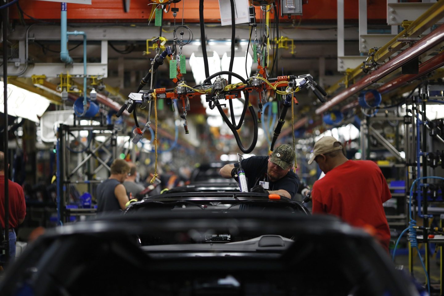 Employees in a General Motors factory.
