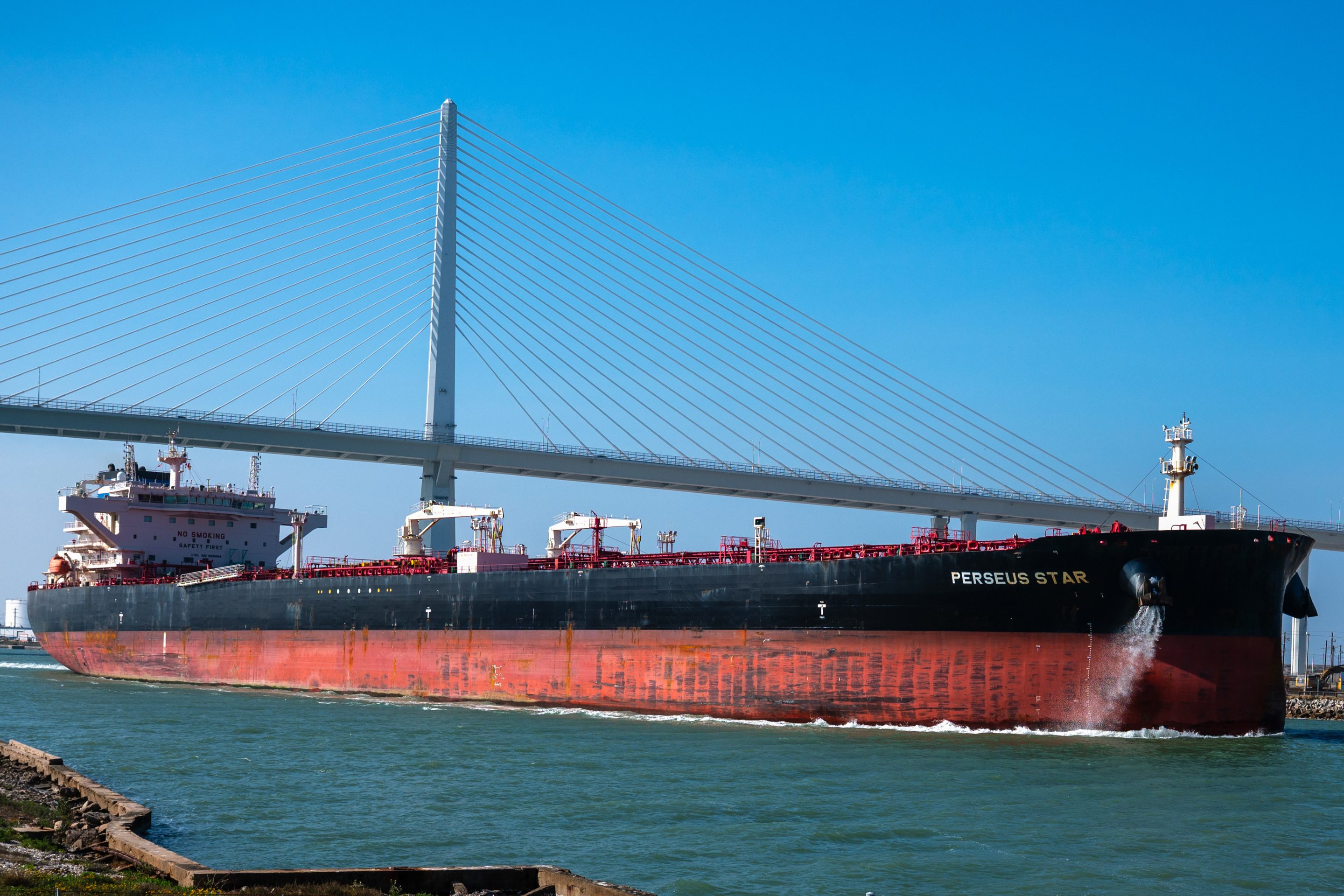 The Perseus Star crude oil tanker departs the Port of Corpus Christi in Texas on Saturday, Feb. 28, 2026. President Donald Trump's decision to strike Iran creates new risks for a significant chunk of the world's oil supply. Photographer: Eddie Seal/Bloomberg via Getty Images