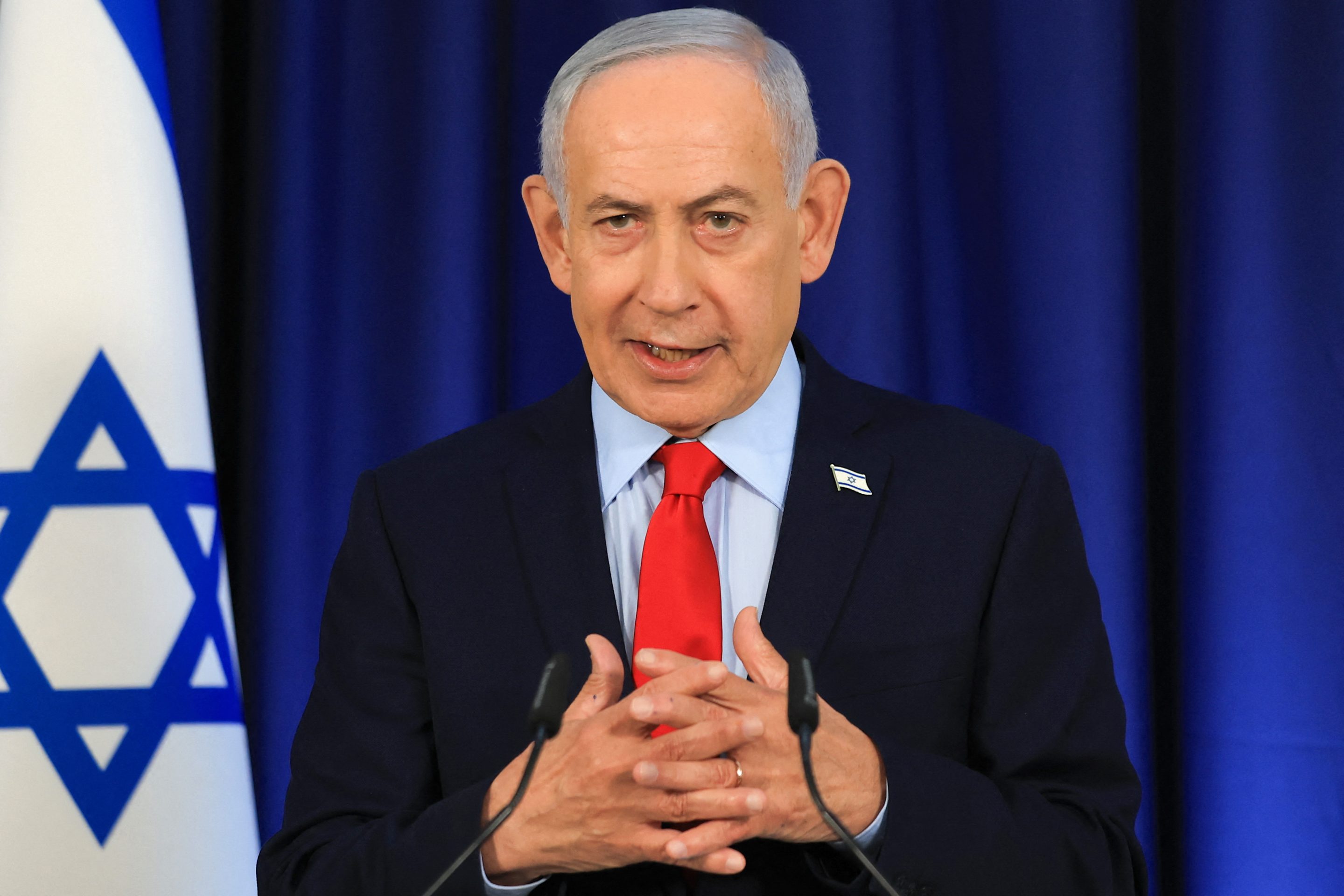 Israeli Prime Minister Benjamin Netanyahu speaks during a press conference in Jerusalem on March 19, 2026.