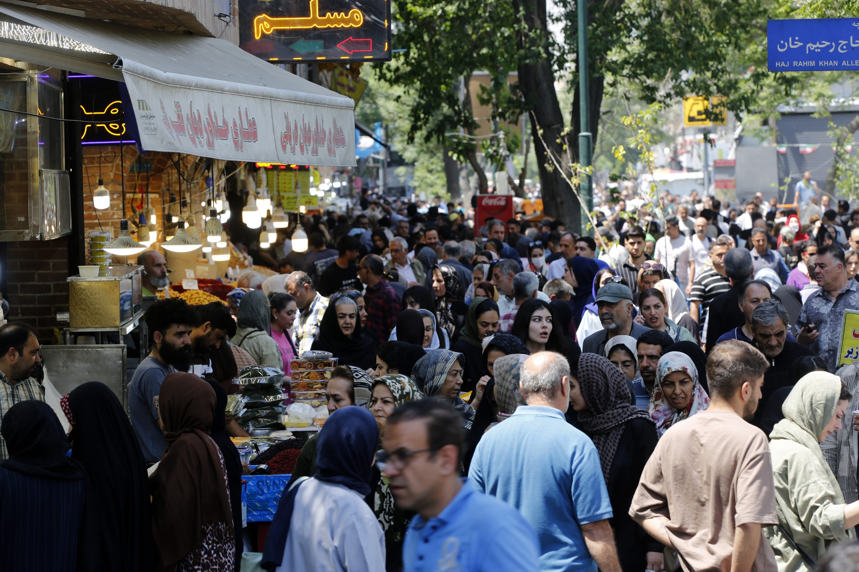 Crowds gather around the Grand Bazaar in southern Tehran on April 28, 2026. 