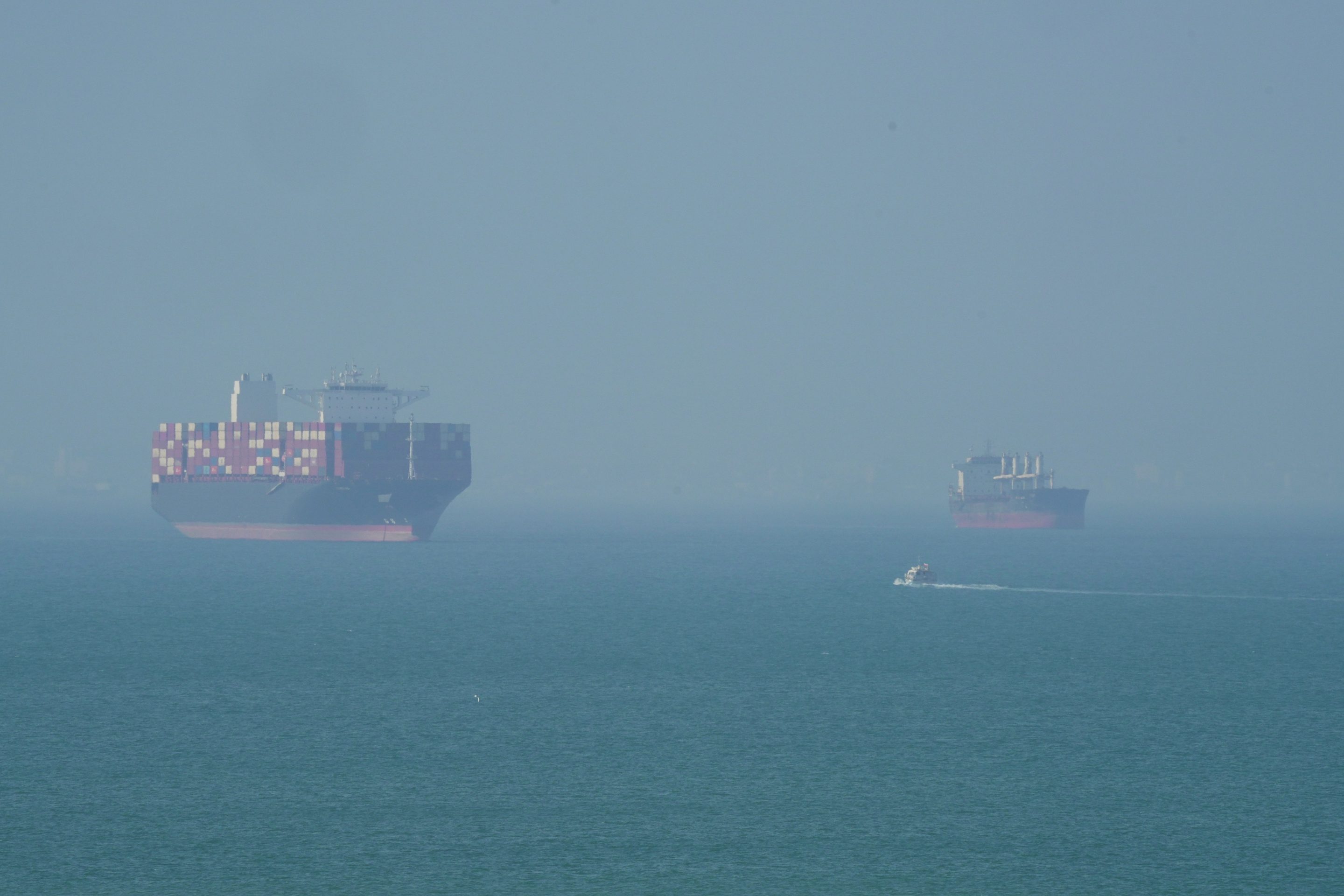 A Cargo boat navigates the sea on April 28, 2026 on Qeshm Island, Iran in the Strait of Hormuz.