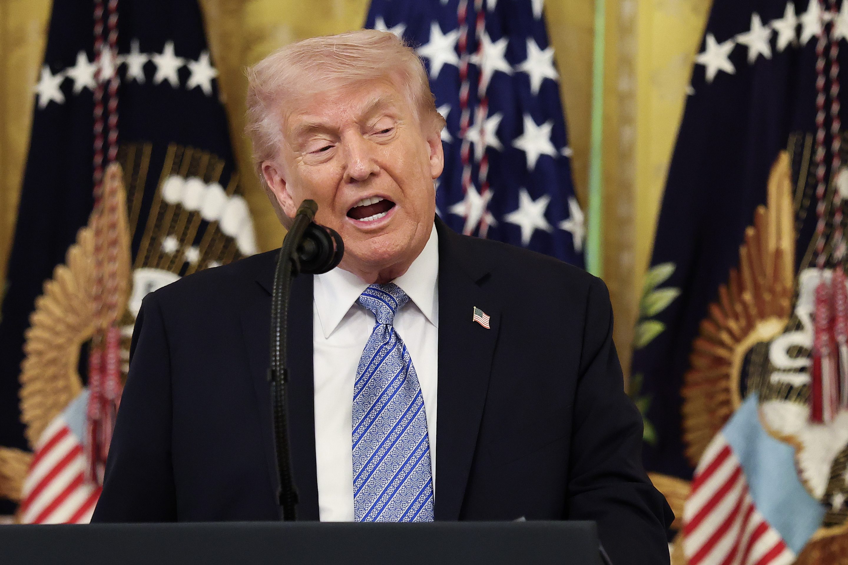 President Donald Trump speaks during a small business summit in the East Room of the White House on May 4, 2026.