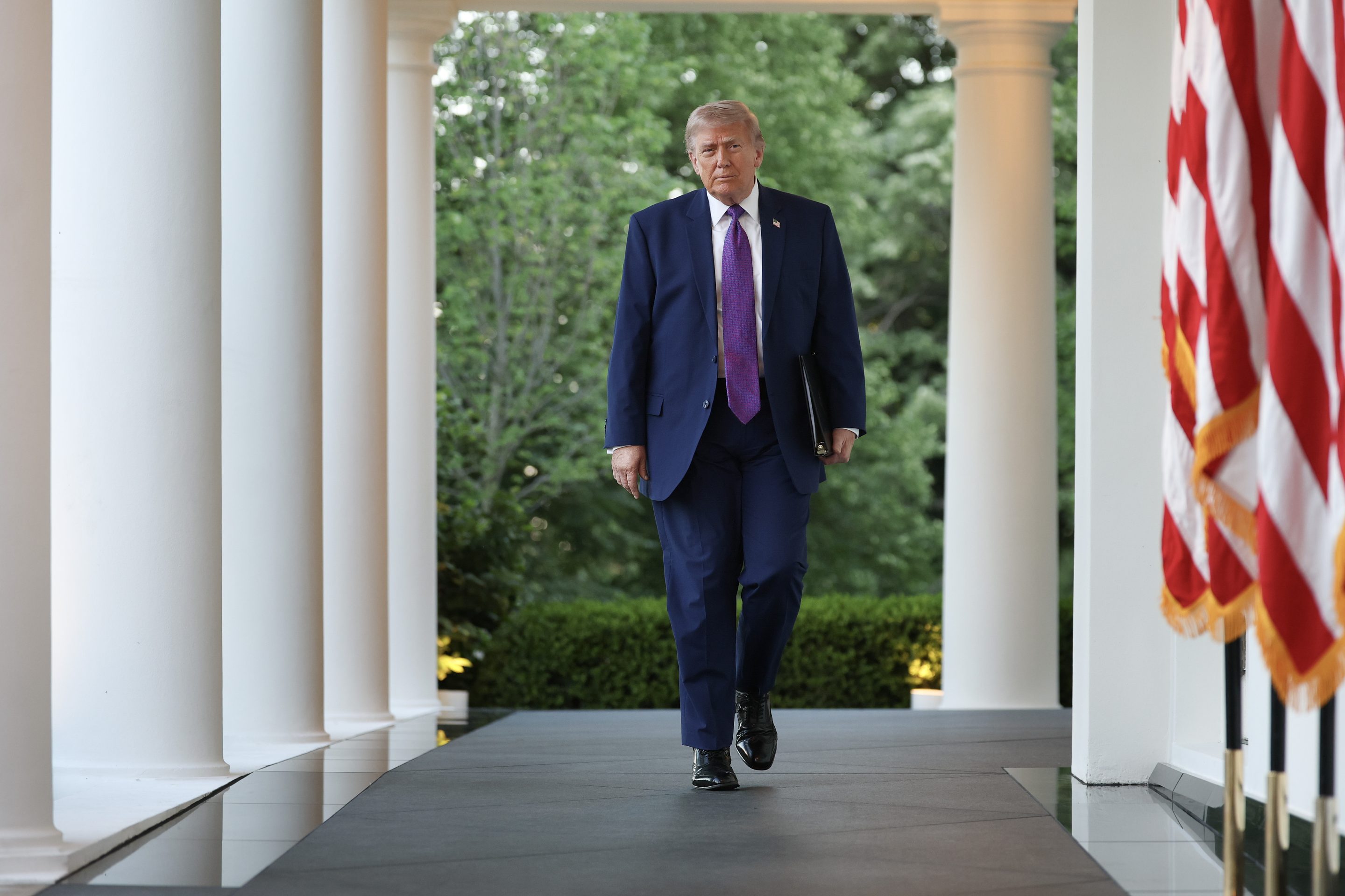 President Donald Trump arrives to a "Rose Garden Club" dinner for National Police Week on May 11, 2026. Trump hosted leaders of various law enforcement organizations in honor of officers fallen in the line of duty.