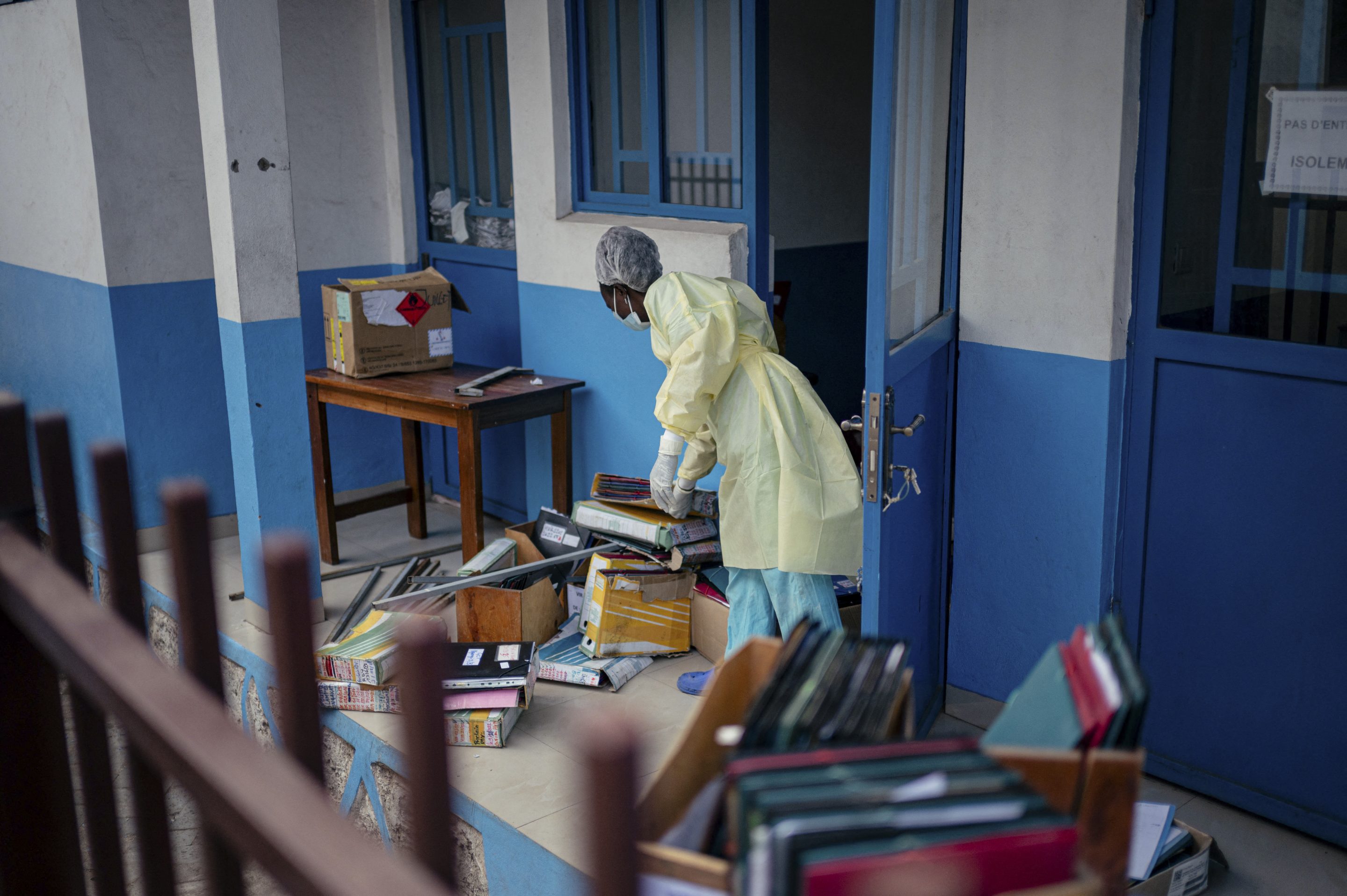 Staff members at CBCA Virunga Hospital prepare rooms intended for possible suspected Ebola cases following official announcements in Goma, on May 17, 2026.