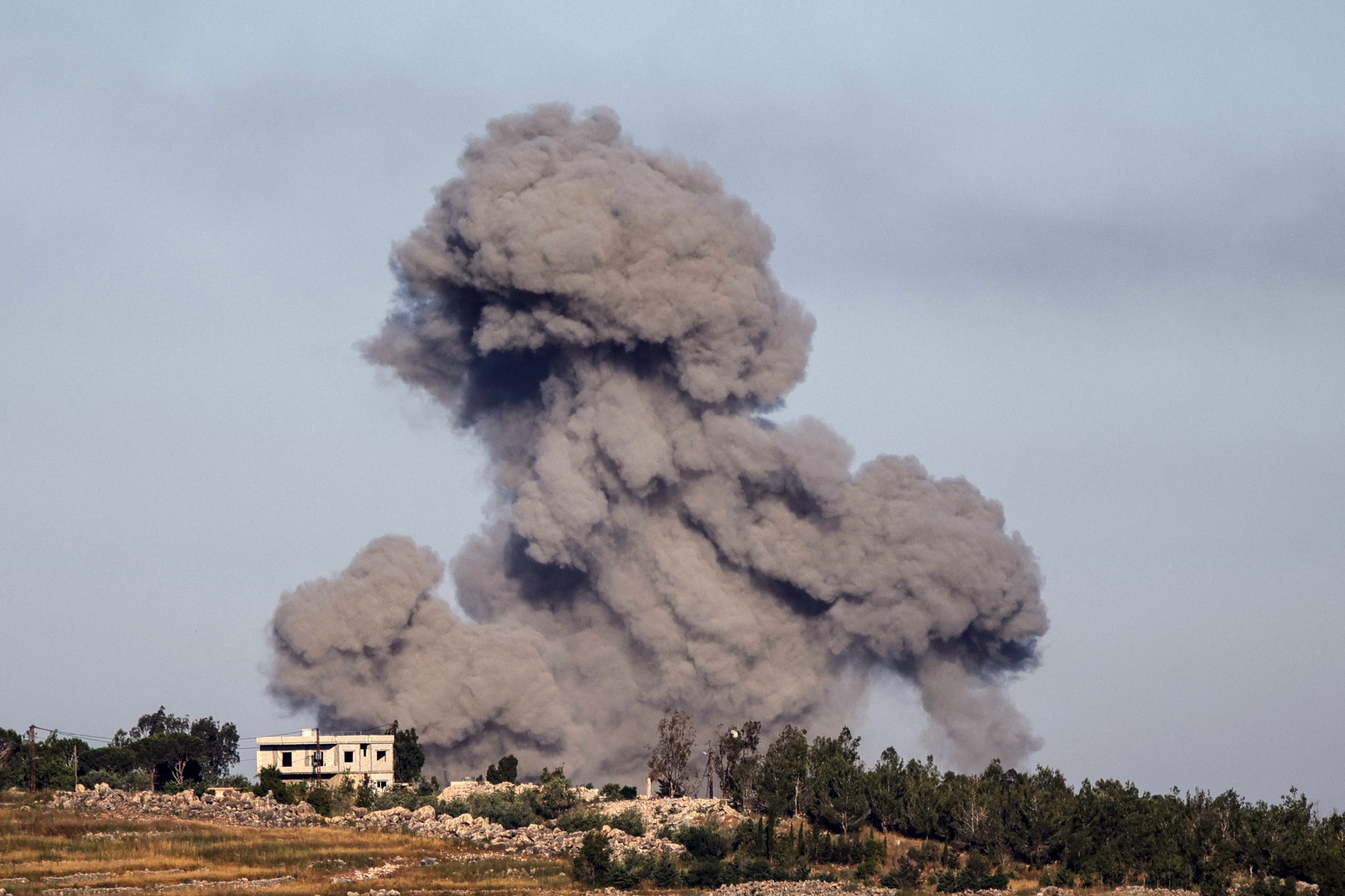 Smoke rising after an Israeli airstrike on the village of Arnoun on May 31, 2026.