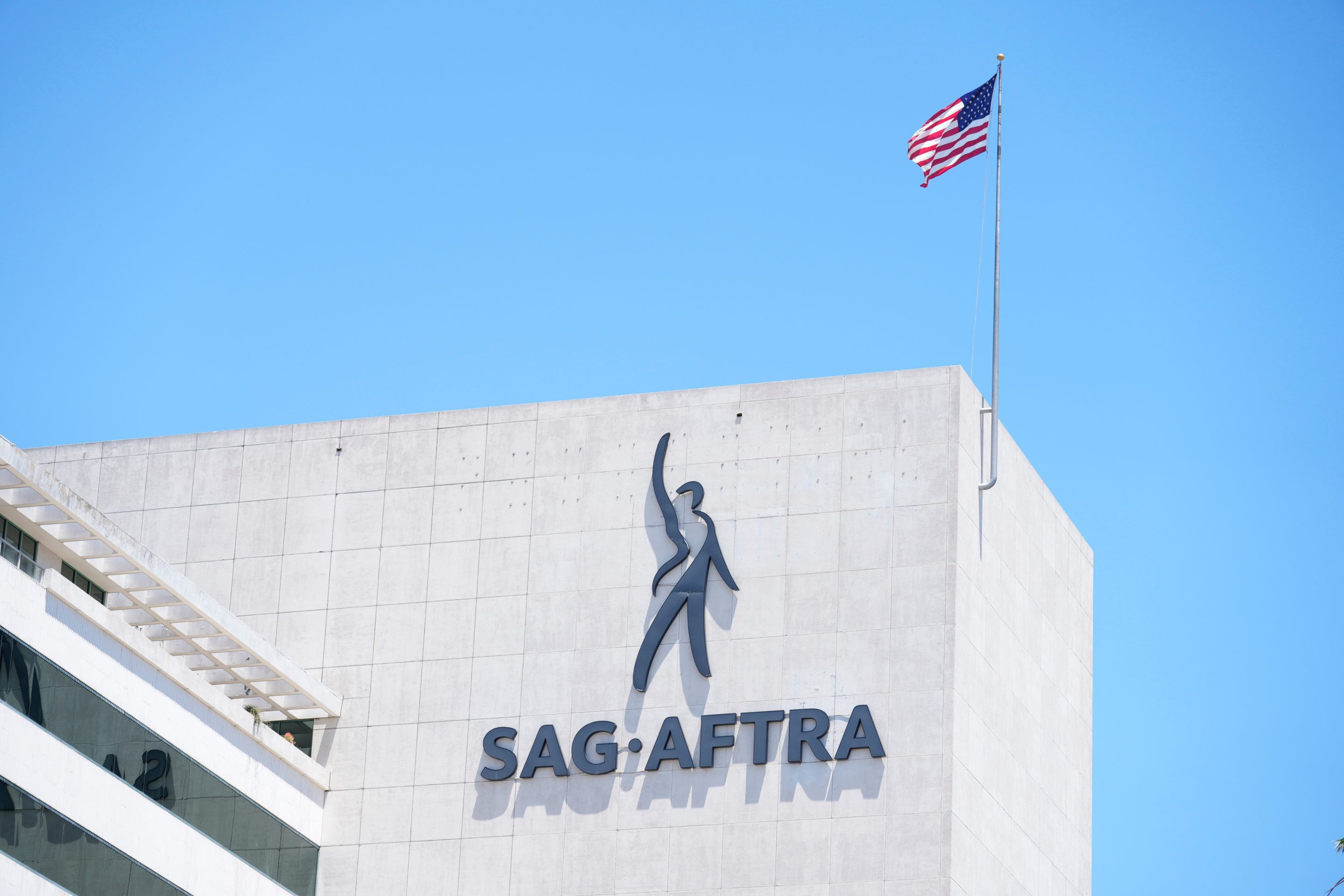 The SAG-AFTRA building is pictured following a press conference announcing a strike by The Screen Actors Guild-American Federation of Television and Radio Artists on July, 13, 2023, in Los Angeles.