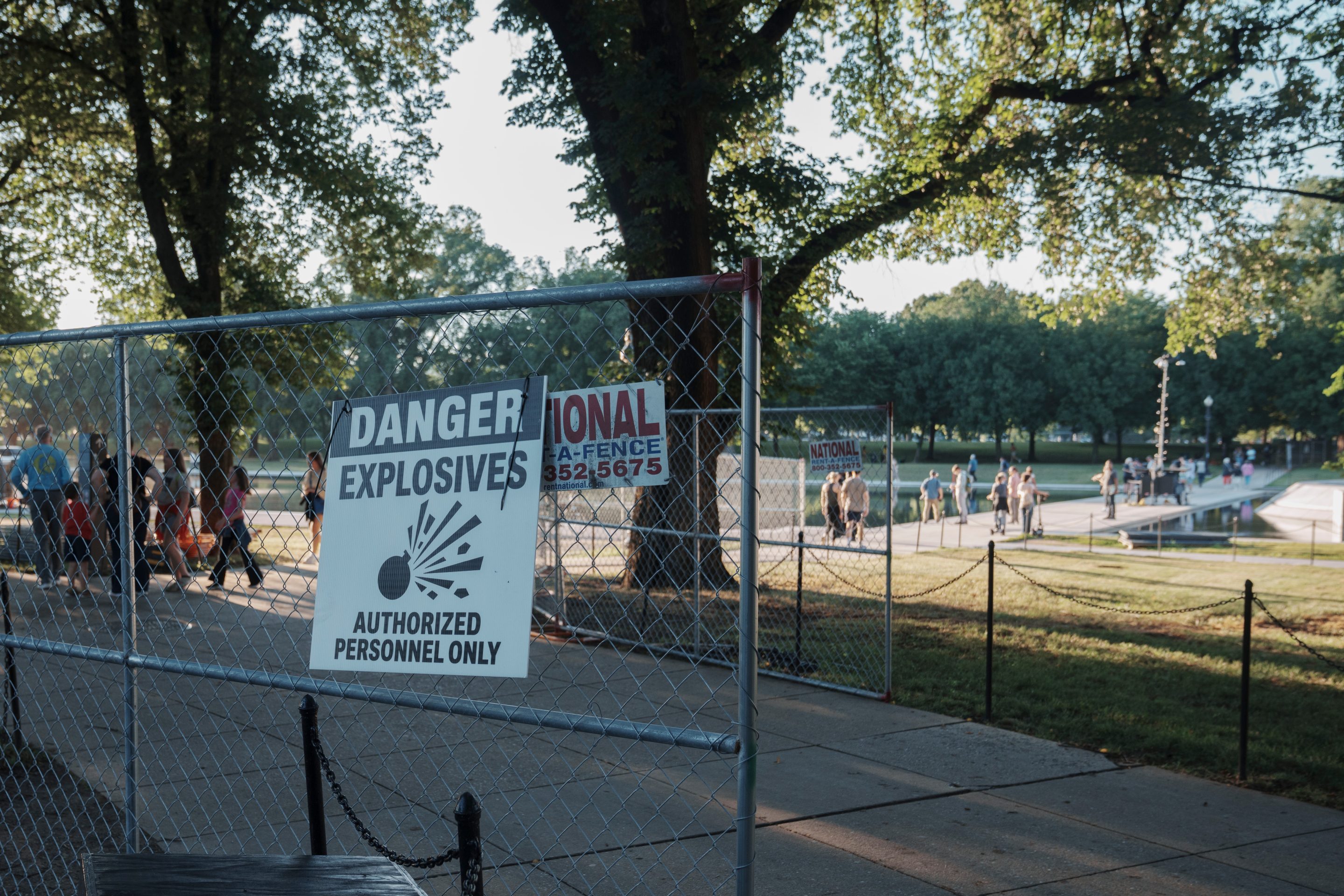 Fencing that will secure an area around where fireworks for the Fourth of July will be launched is seen near the Lincoln Memorial Reflecting Pool and the World War II Memorial Tuesday, June 23, 2026, in Washington.