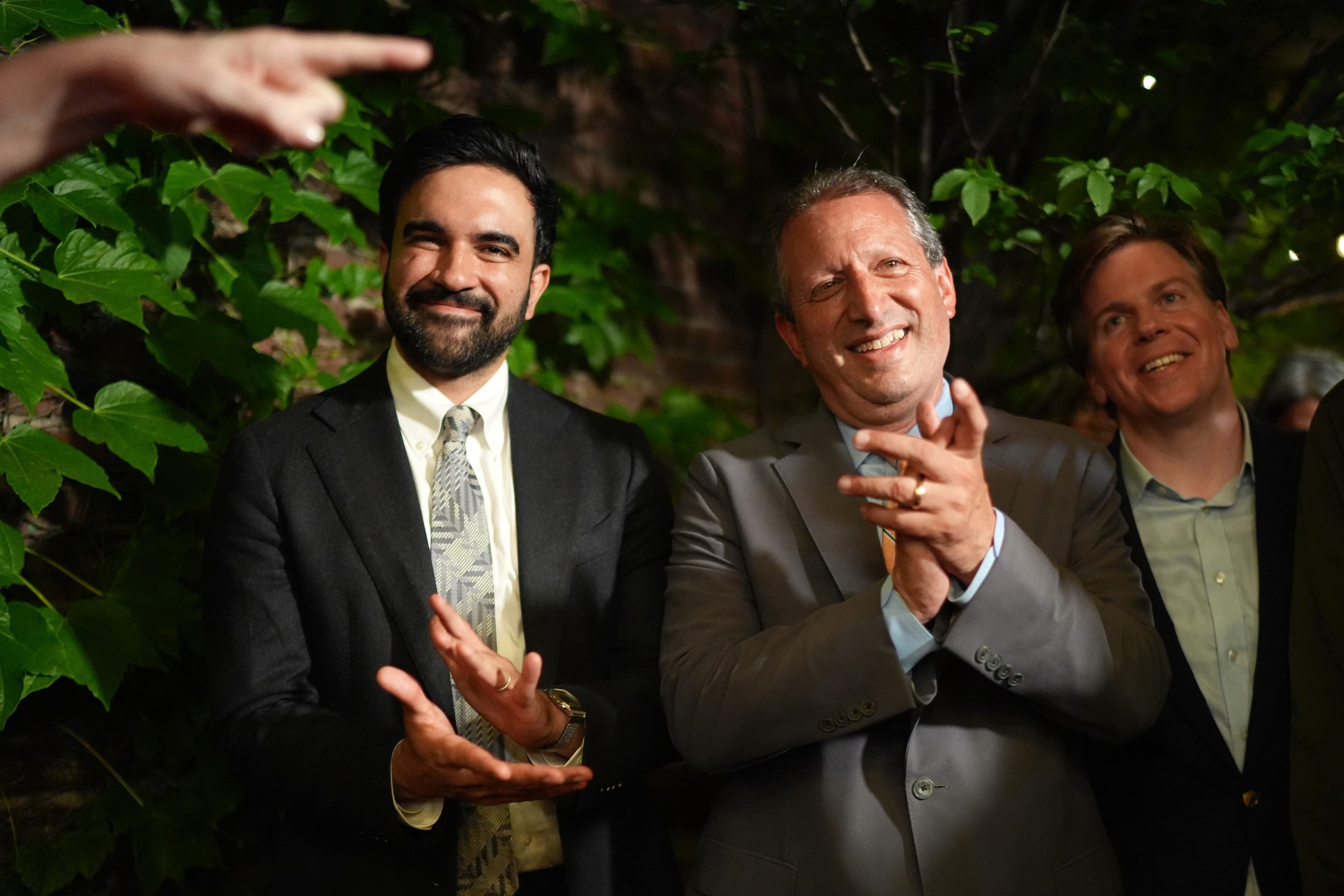 Democratic congressional candidate Brad Lander arrives with New York City Mayor Zohran Mamdani for an election night watch party Tuesday, June 23, 2026, in New York.