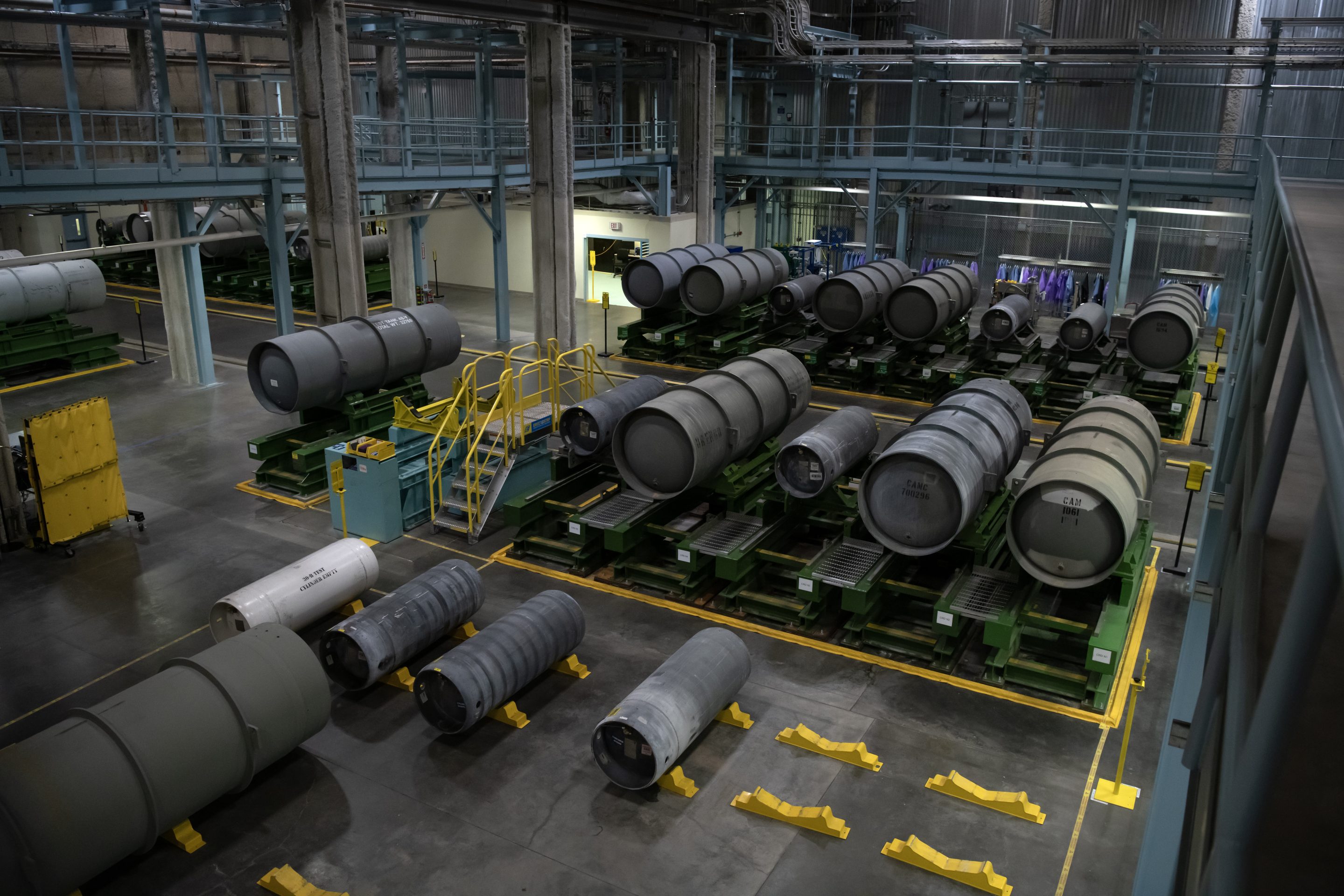 Ready-to-ship canisters filled with enriched uranium at the Urenco uranium enrichment facility near Eunice, New Mexico, US, on Tuesday, July 11, 2023. Russia's invasion of Ukraine is forcing the US and Europe to search for alternative sources of enriched uranium to power their reactors.