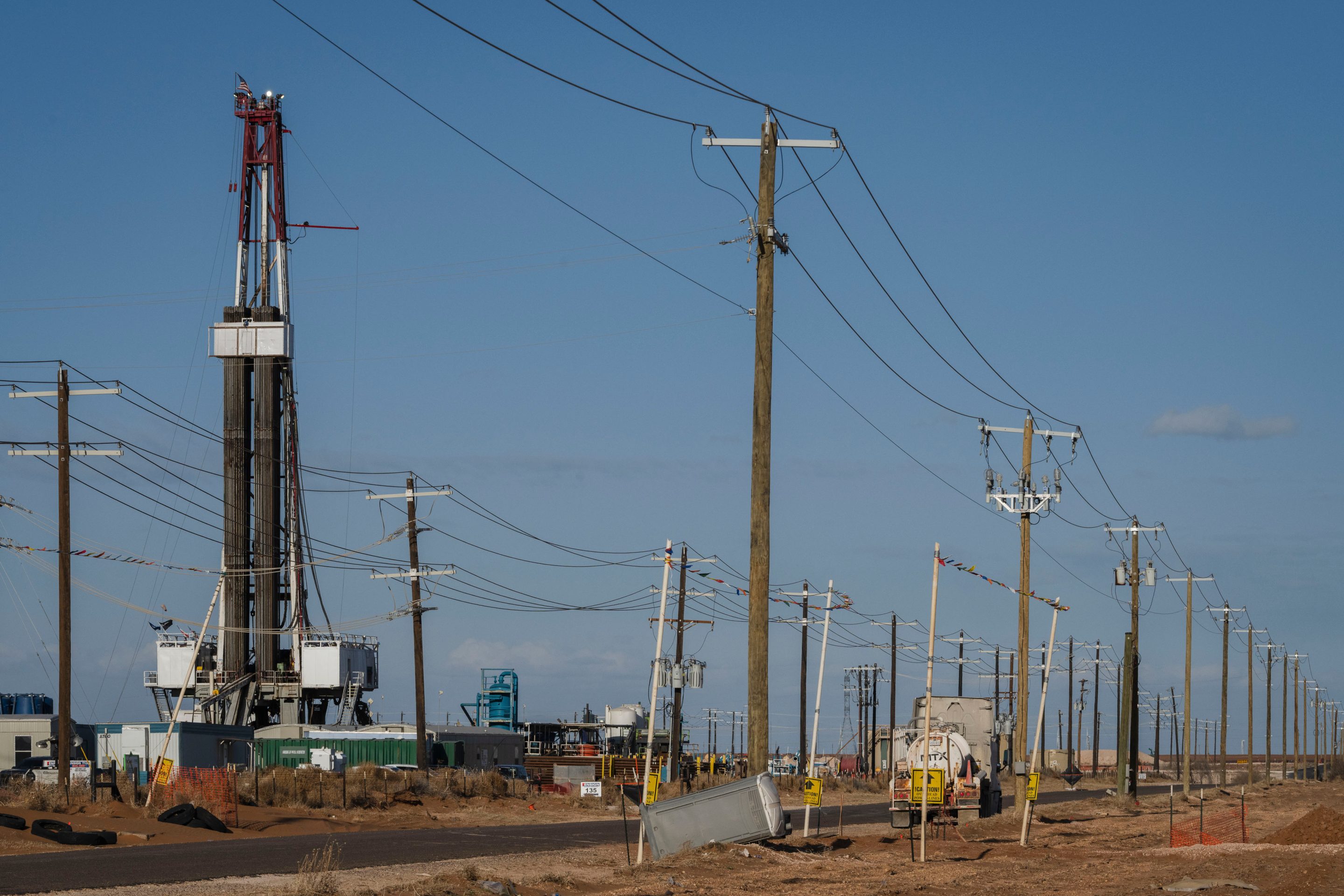 An oil drilling rig near Stanton, Texas, US, on Saturday, March 15, 2025.