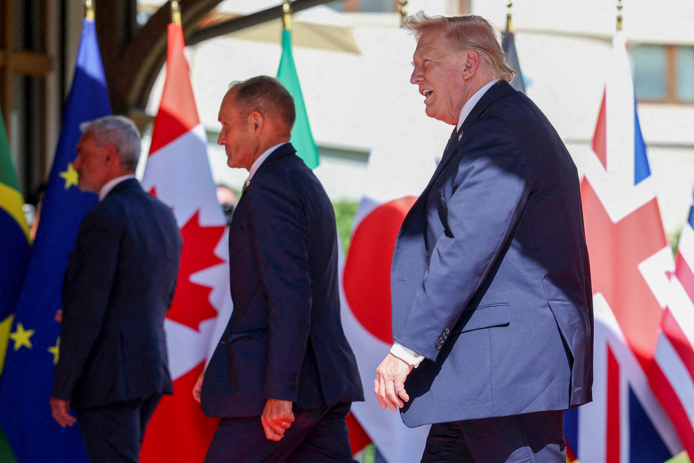 President Donald Trump arrives for the G7 Leaders' Summit at Evian amid tension with allies over Anthropic and looming concerns about China