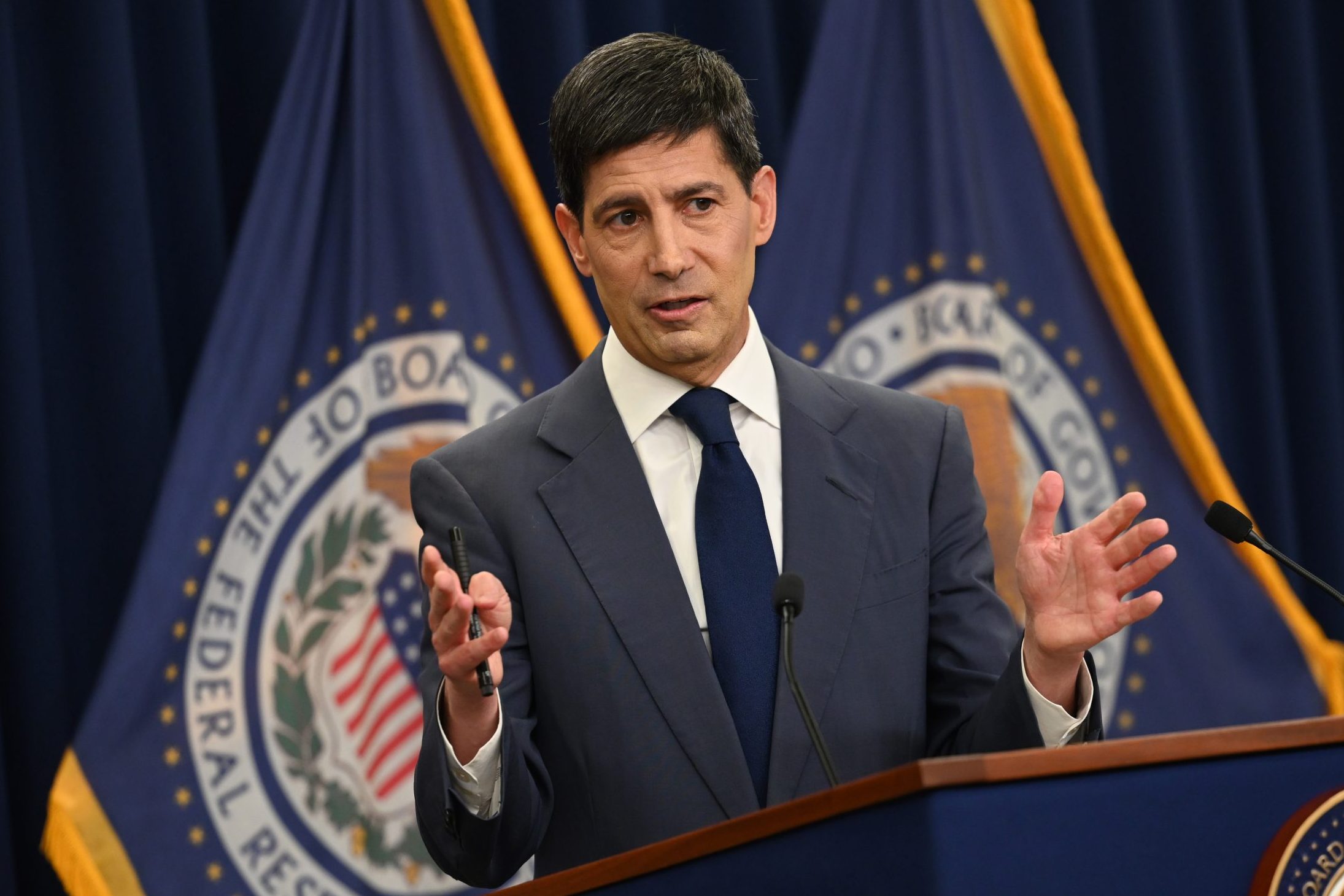 US Federal Reserve Chair Kevin Warsh speaks during his first news conference since taking the helm at the central bank on June 17, 2026 in Washington, DC.