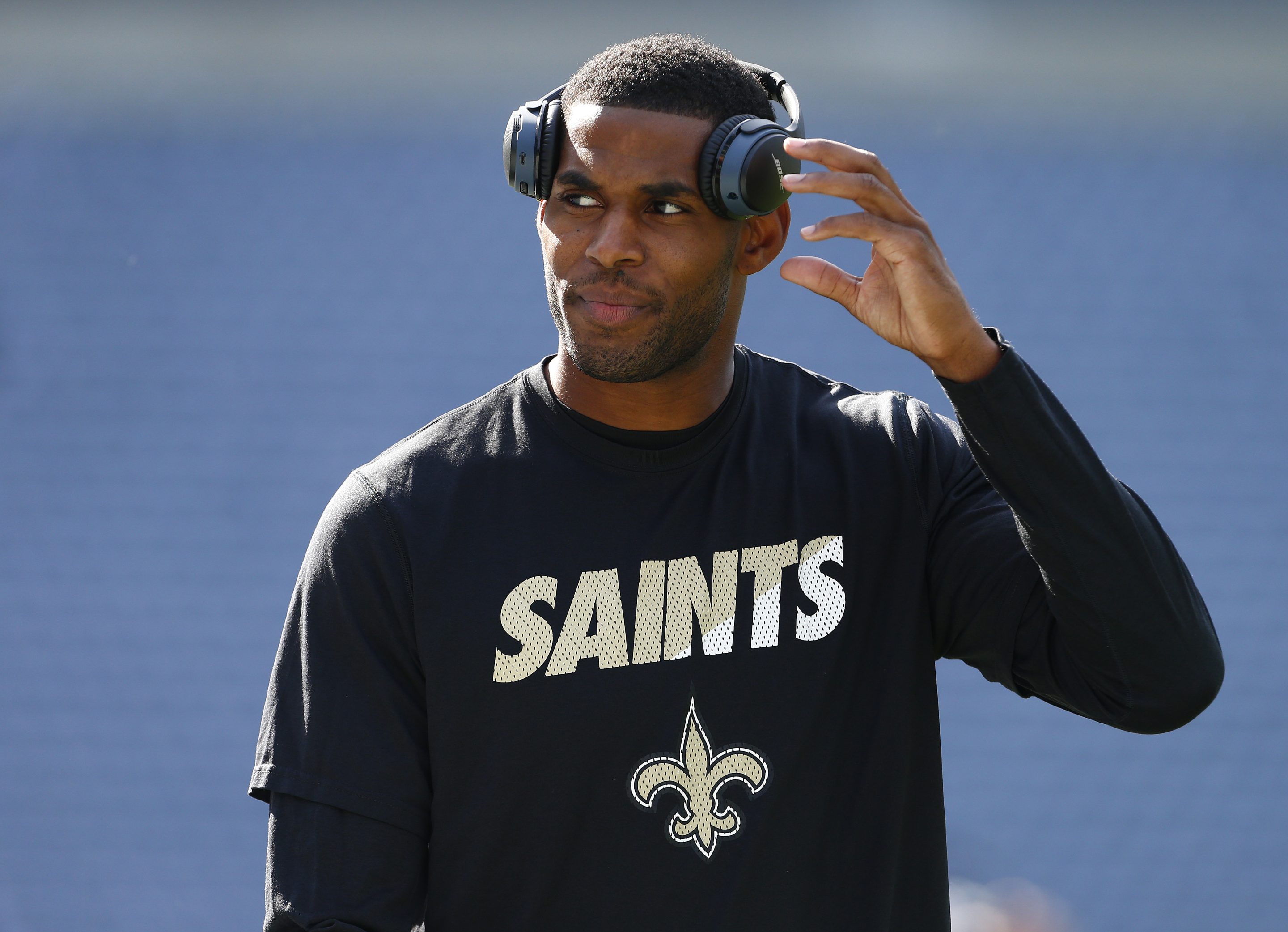 PHILADELPHIA, PA - OCTOBER 11: Marques Colston #12 of the New Orleans Saints stands on the field before a football game against the Philadelphia Eagles at Lincoln Financial Field on October 11, 2015 in Philadelphia, Pennsylvania.
