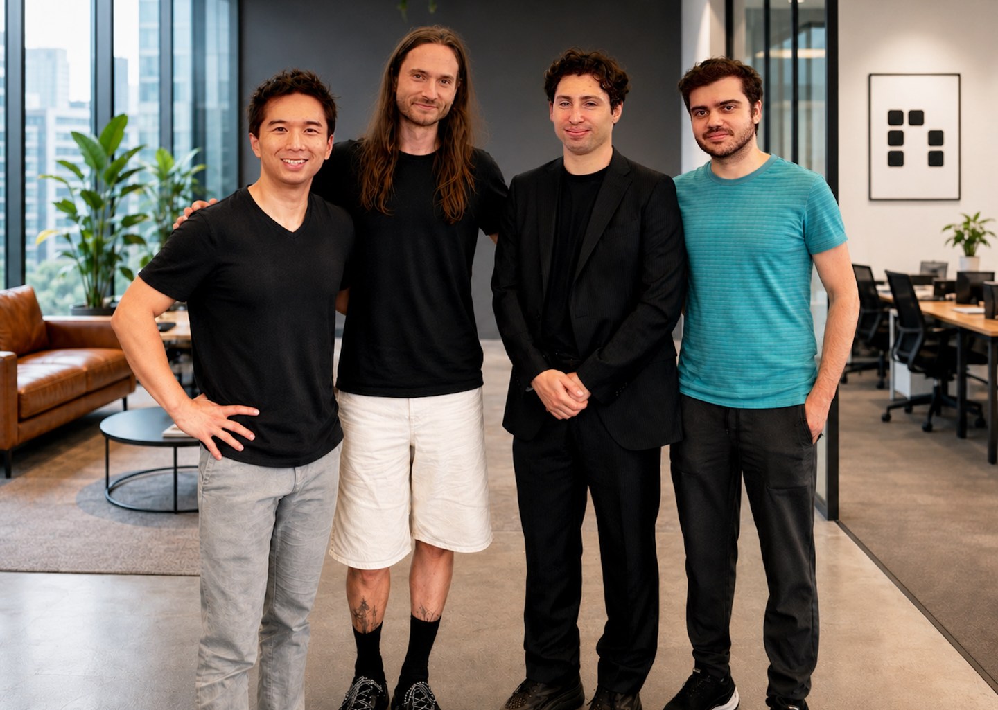 Eric Nguyen, Michael Poli, Stefano Massaroli, and Armin Thomas stand and pose for a photo