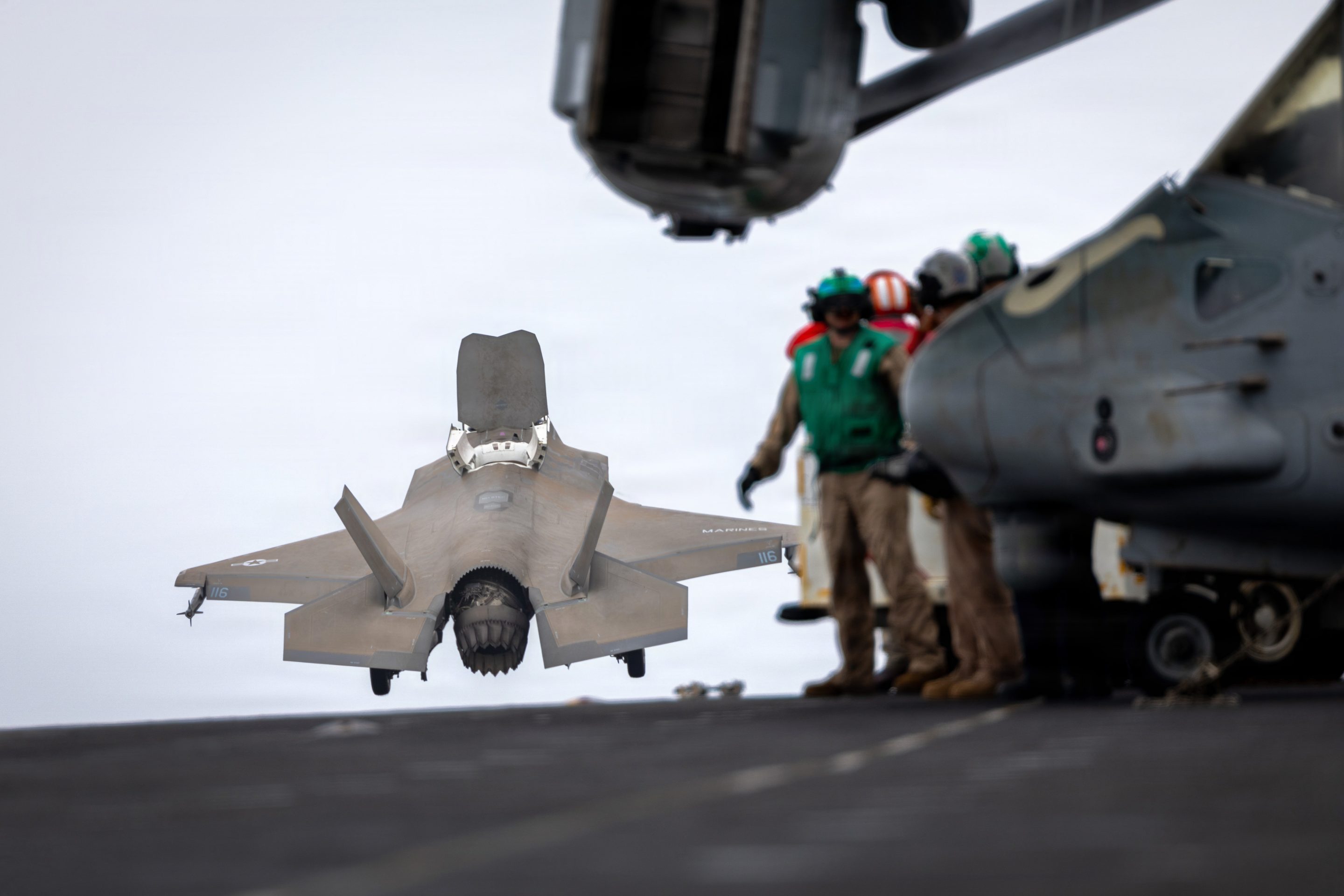 A U.S. Marine Corps F-35B Lighting II assigned to Marine Fighter Attack Squadron (VMFA) 122, 11th Marine Expeditionary Unit, takes off during flight operations aboard Wasp-class amphibious assault ship USS Boxer (LHD 4) in the U.S. Central Command area of responsibility, July 17, 2026.