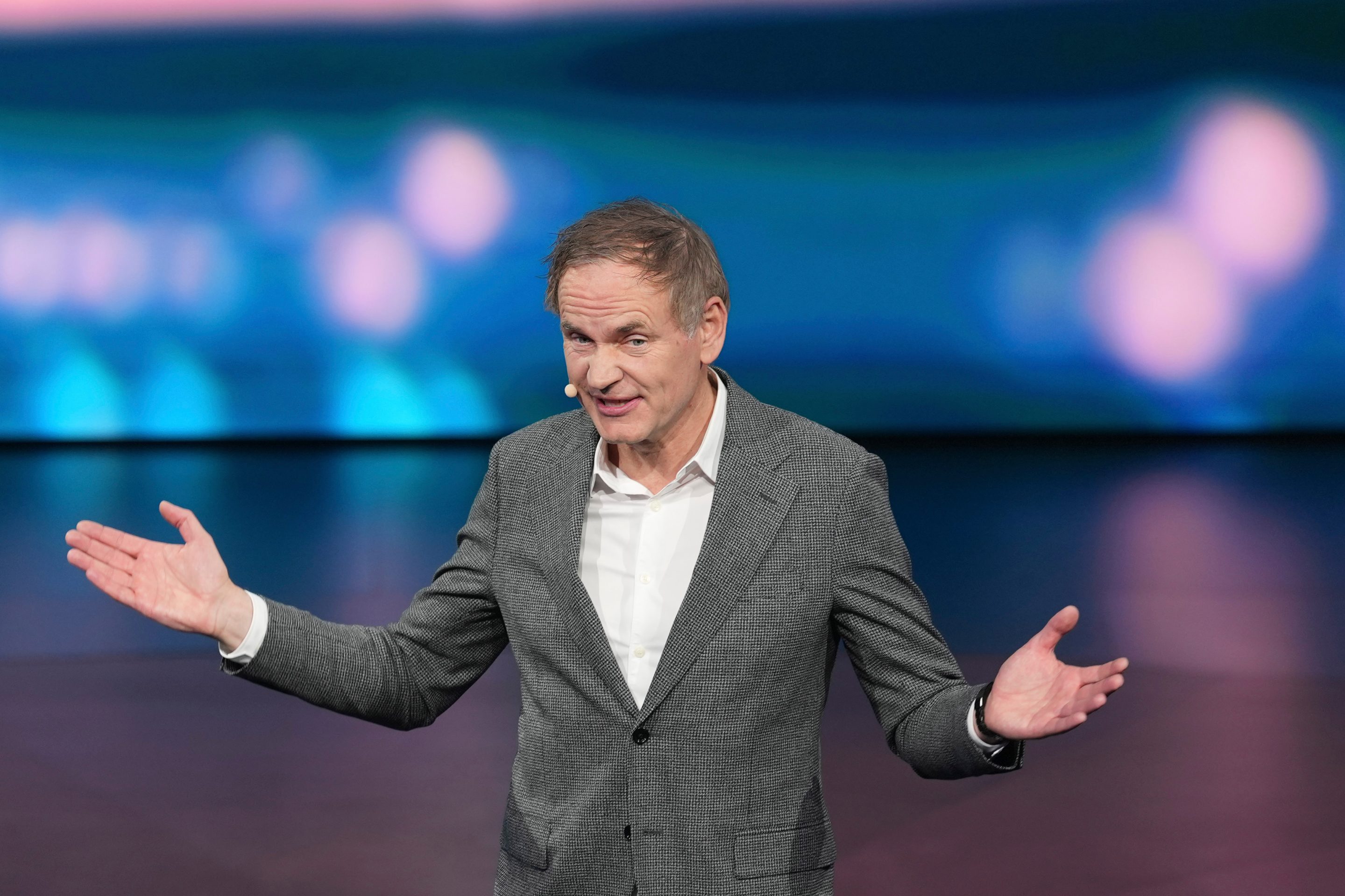 Oliver Blume, CEO Volkswagen Group speaks during the Volkswagen Group Media Night event ahead of the Auto China 2026 show to be held in Beijing, Tuesday, April 21, 2026.