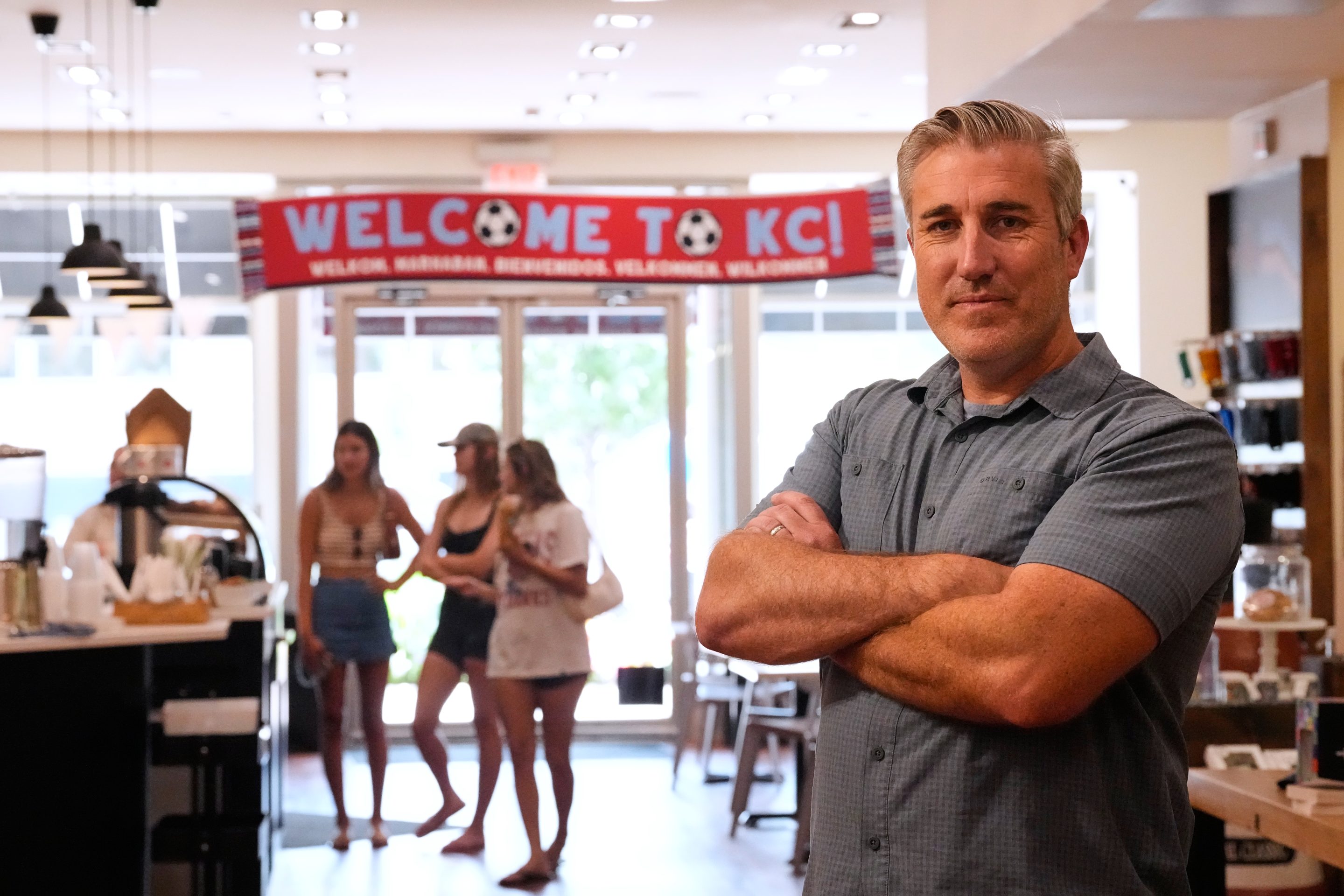 Made in Kansas City owner Keith Bradley has seen an influx of customers for his business as soccer fans have flocked to the city which is hosting FIFA World Cup soccer games Monday, June 29, 2026, in Kansas City, Mo.
