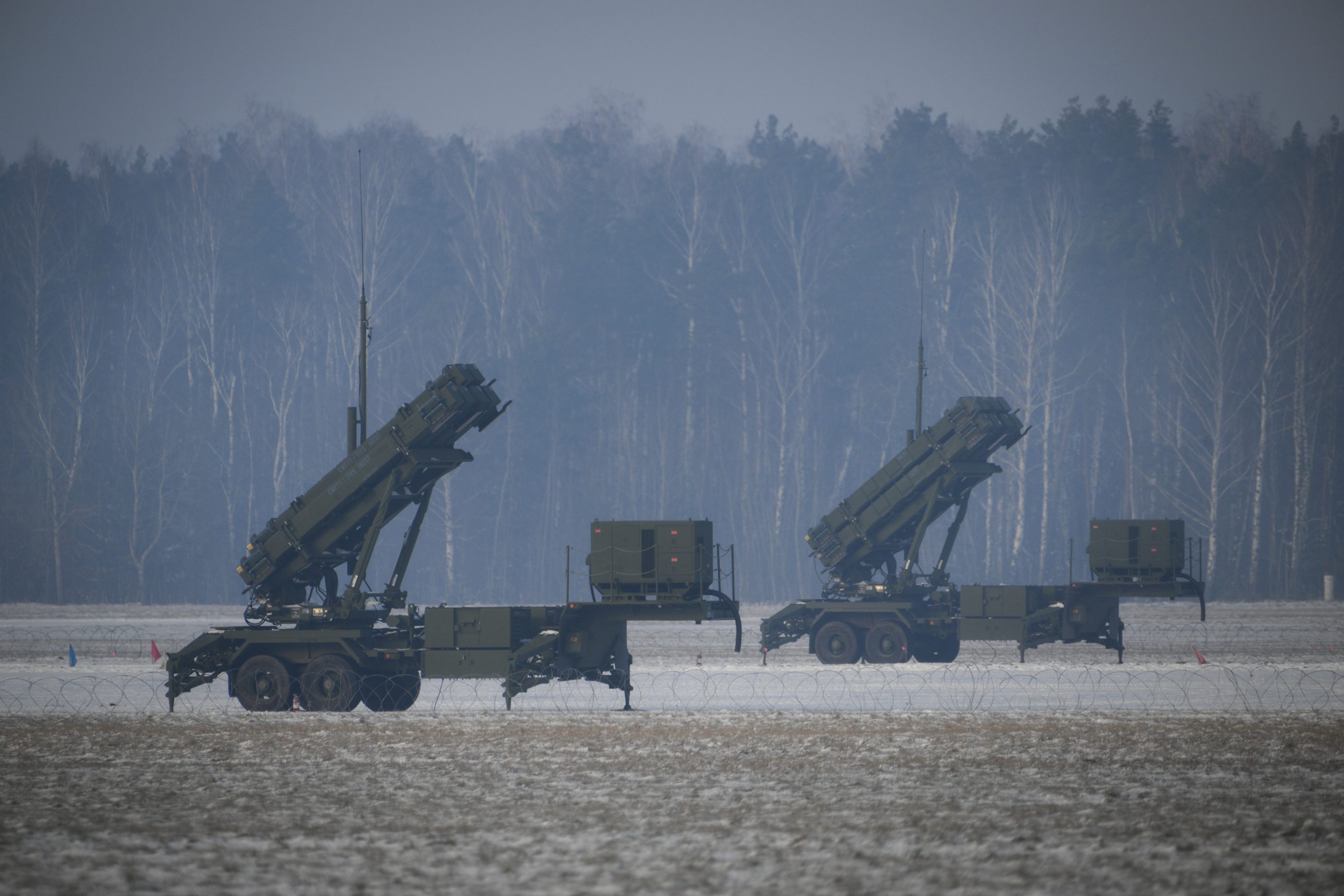 Patriot surface-to-air missile systems are seen at Warsaw Babice Airport in the Bemowo district of Warsaw, Poland on February 6, 2023.