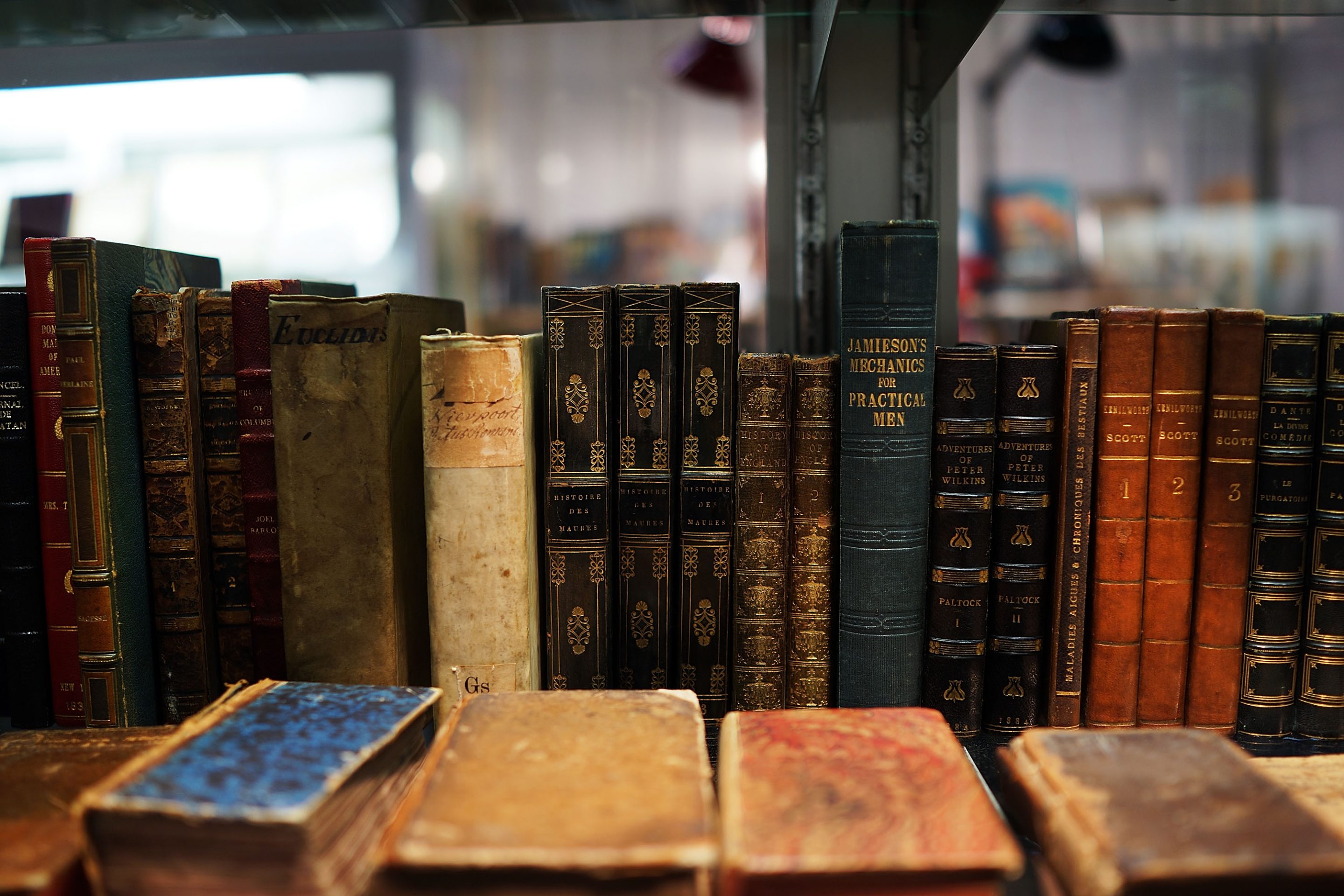 Antique books are displayed at the Park Avenue Armory which is hosting the New York Antiquarian Book Fair.