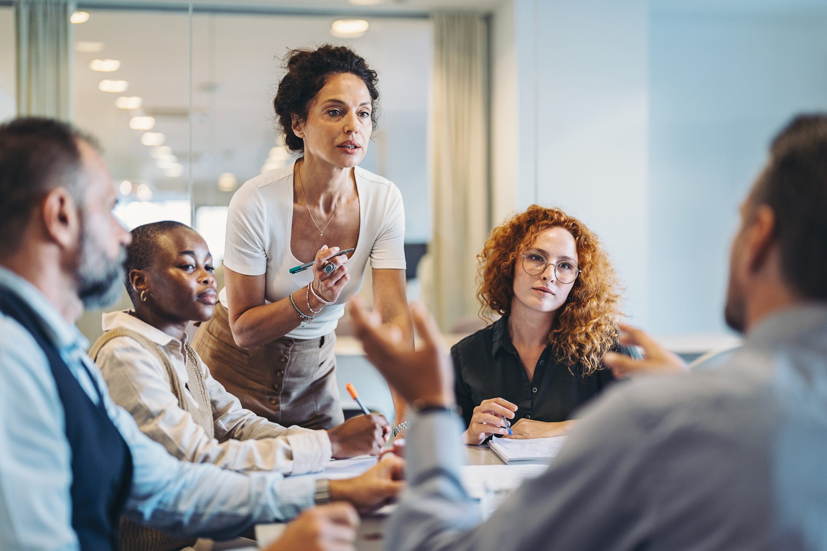 Middle aged businesswoman talking during a meeting