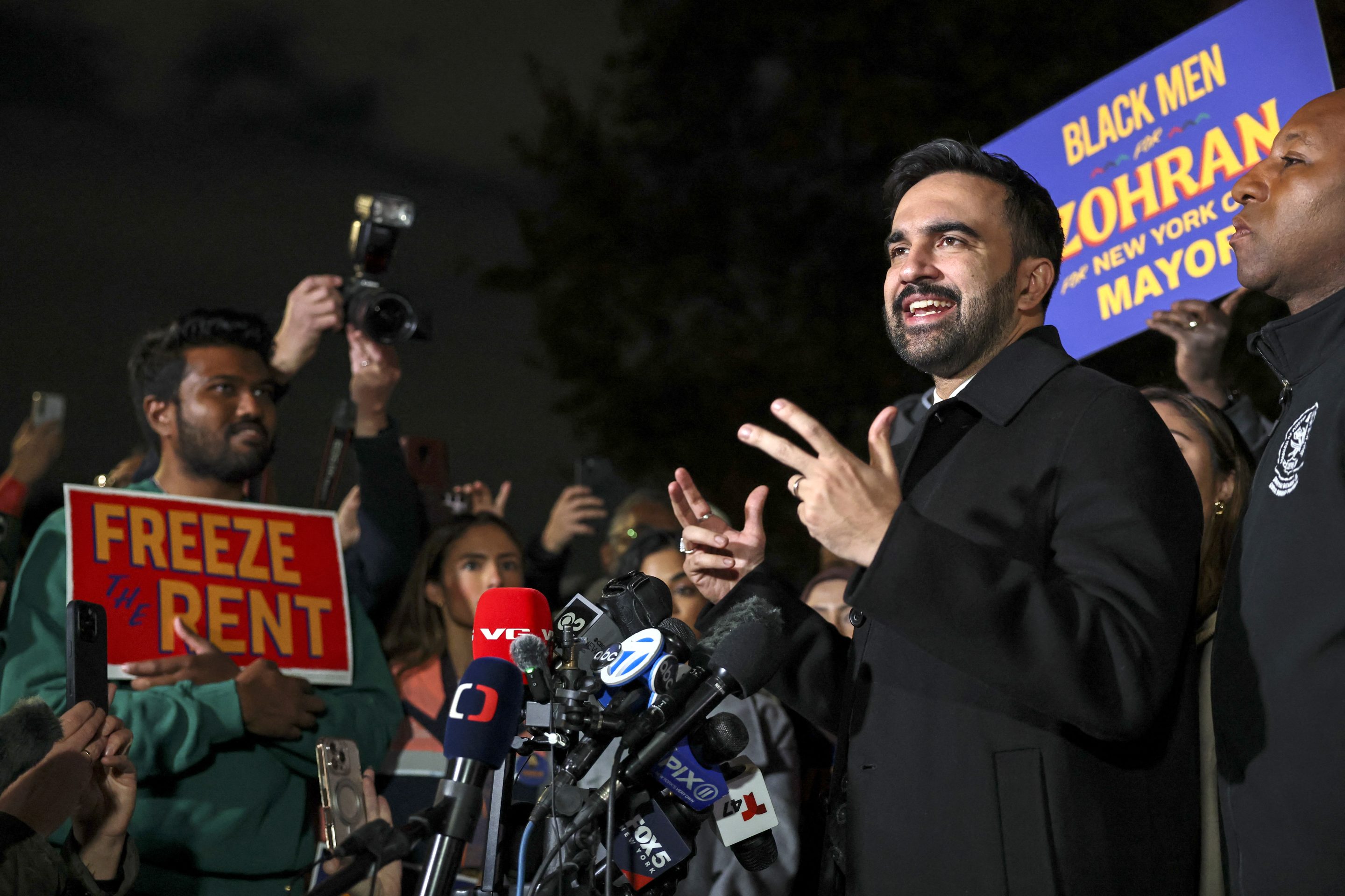 Zohran Mamdani speaks during a campaign event in New York on November 3, 2025. 