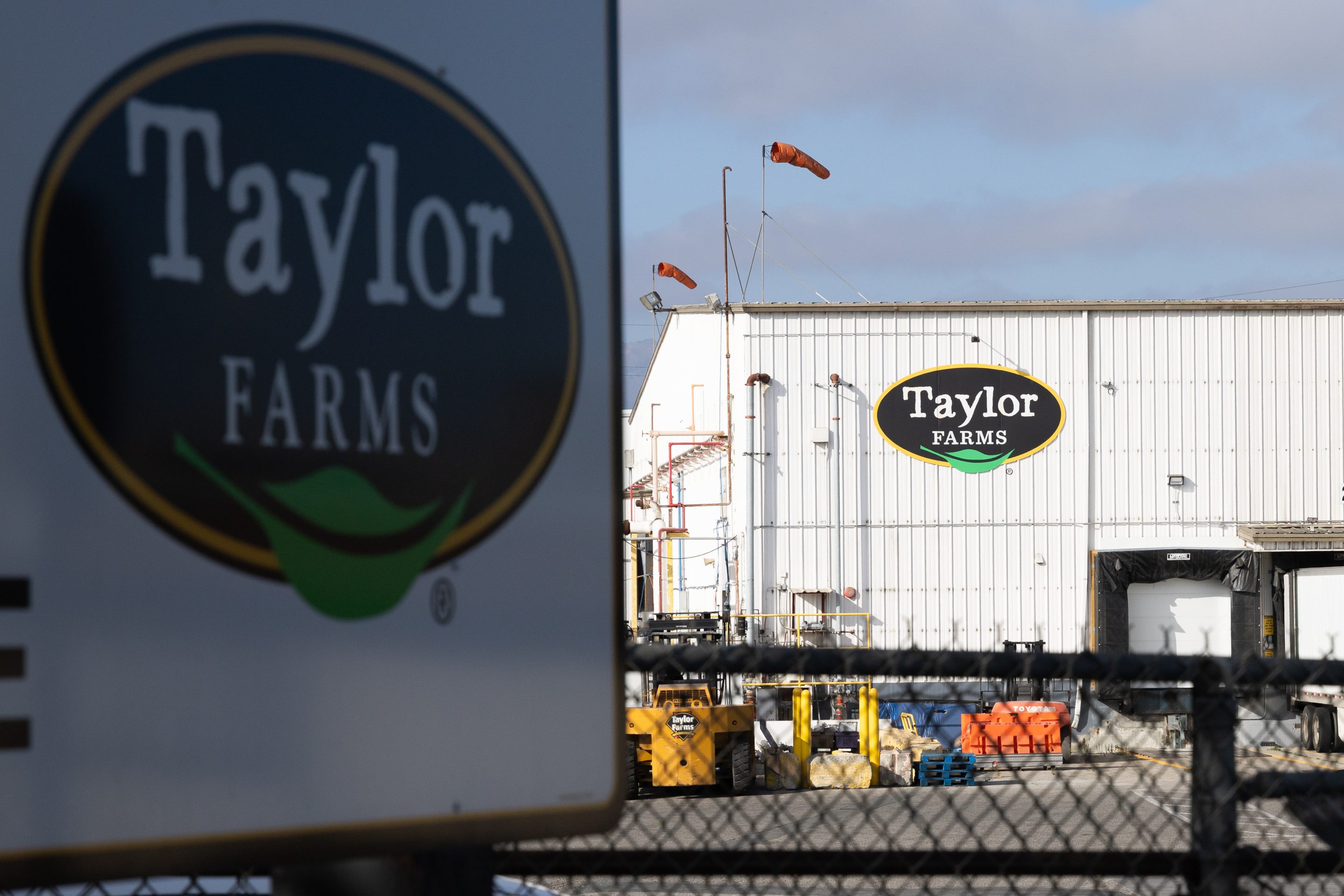 A Taylor Farms sign is displayed at one of their facilities on July 17, 2026 in Salinas, California.