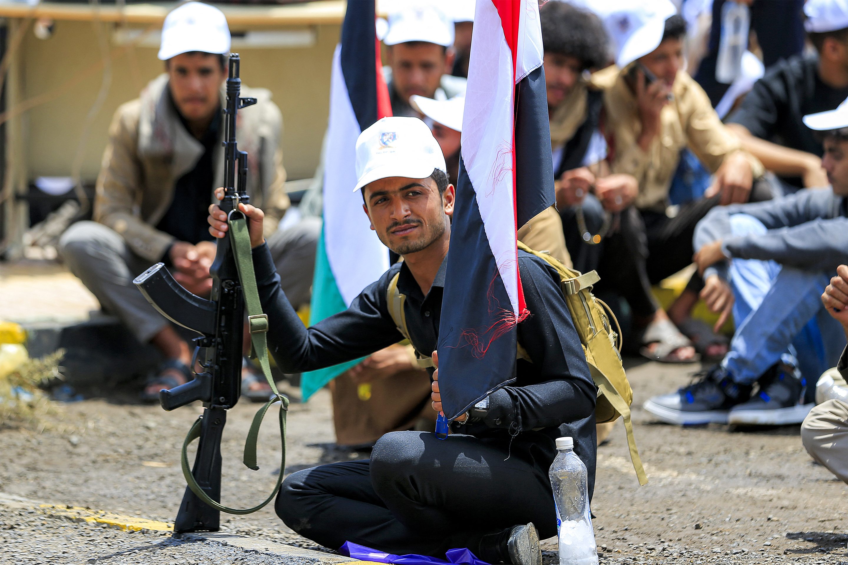 University students show their support for the Houthi movement amid escalating tensions with Saudi Arabia, in Yemen’s Houthi-held capital, Sanaa, July 22, 2026.
