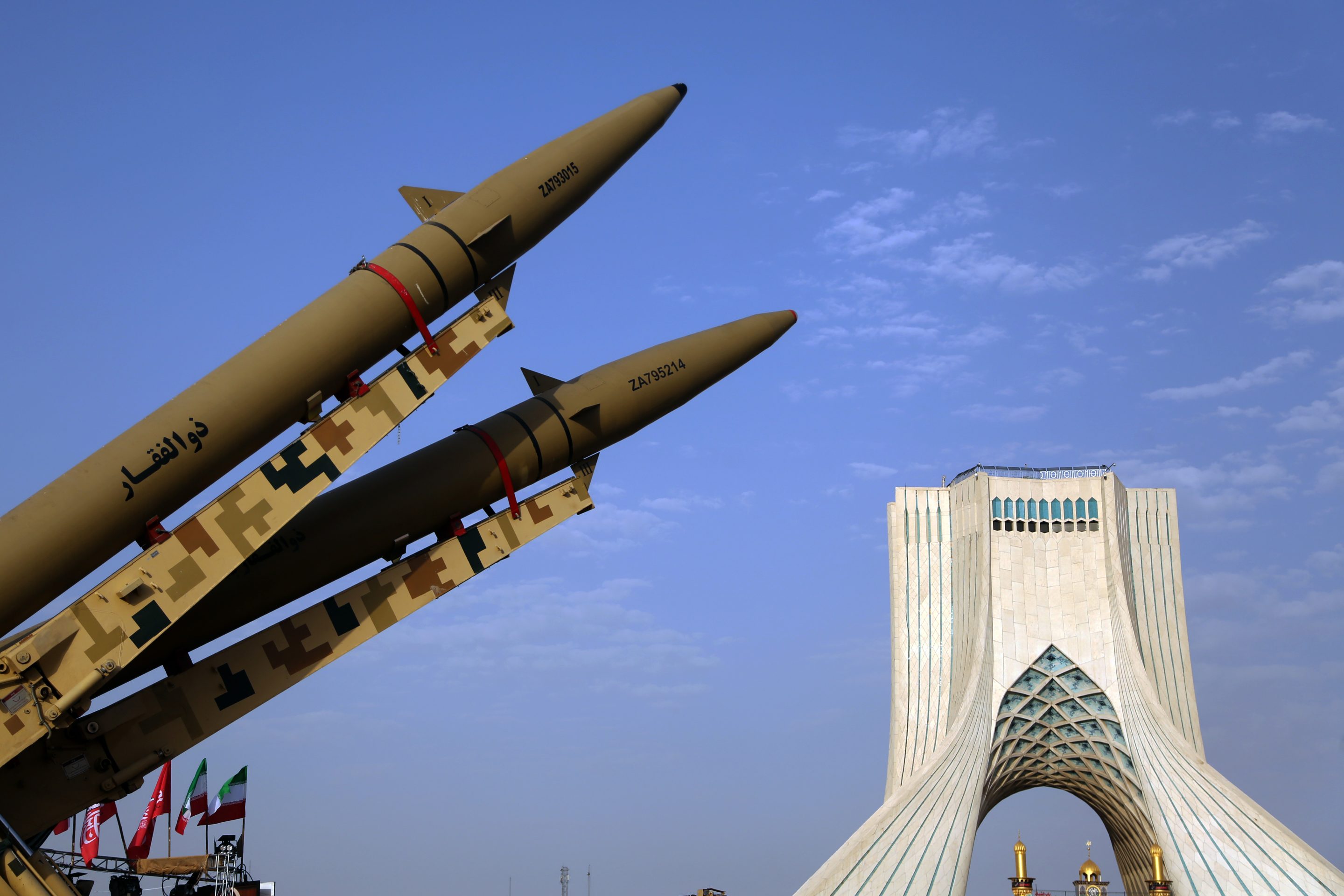 lfaghar and Qadr missiles are displayed at Azadi Square in Tehran, Iran on July 24, 2026.