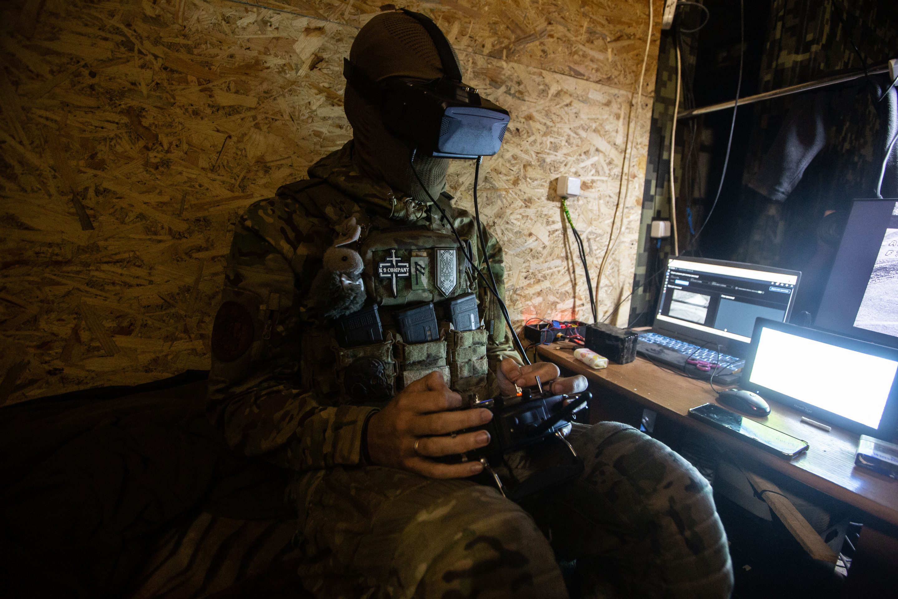 A view of an FPV drone propeller in a basement of the 28th Separate Mechanized Brigade in Druzhkivka, Ukraine, on July 22, 2026.