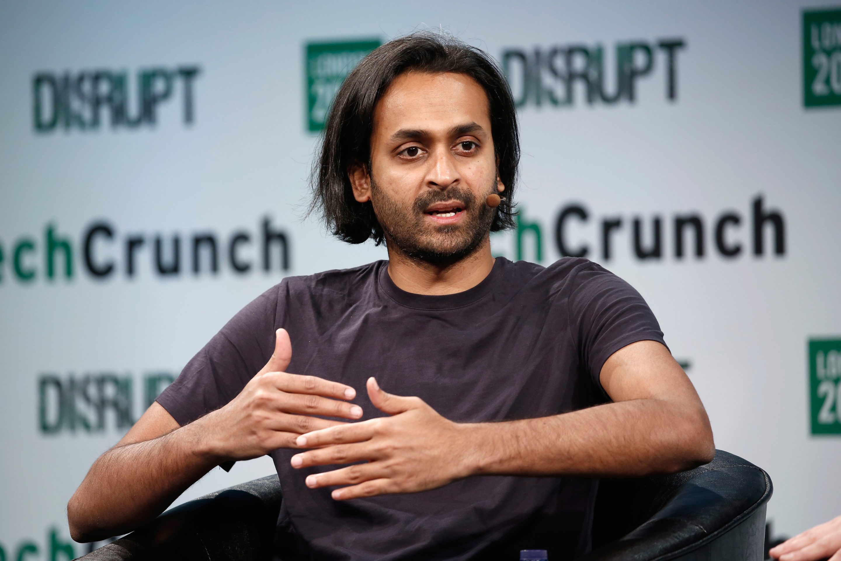 CEO of Omio, then called GoEuro, Naren Shaam attends a Q&A during day 2 of TechCrunch Disrupt London at the Copper Box Arena on December 6, 2016 in London, England.