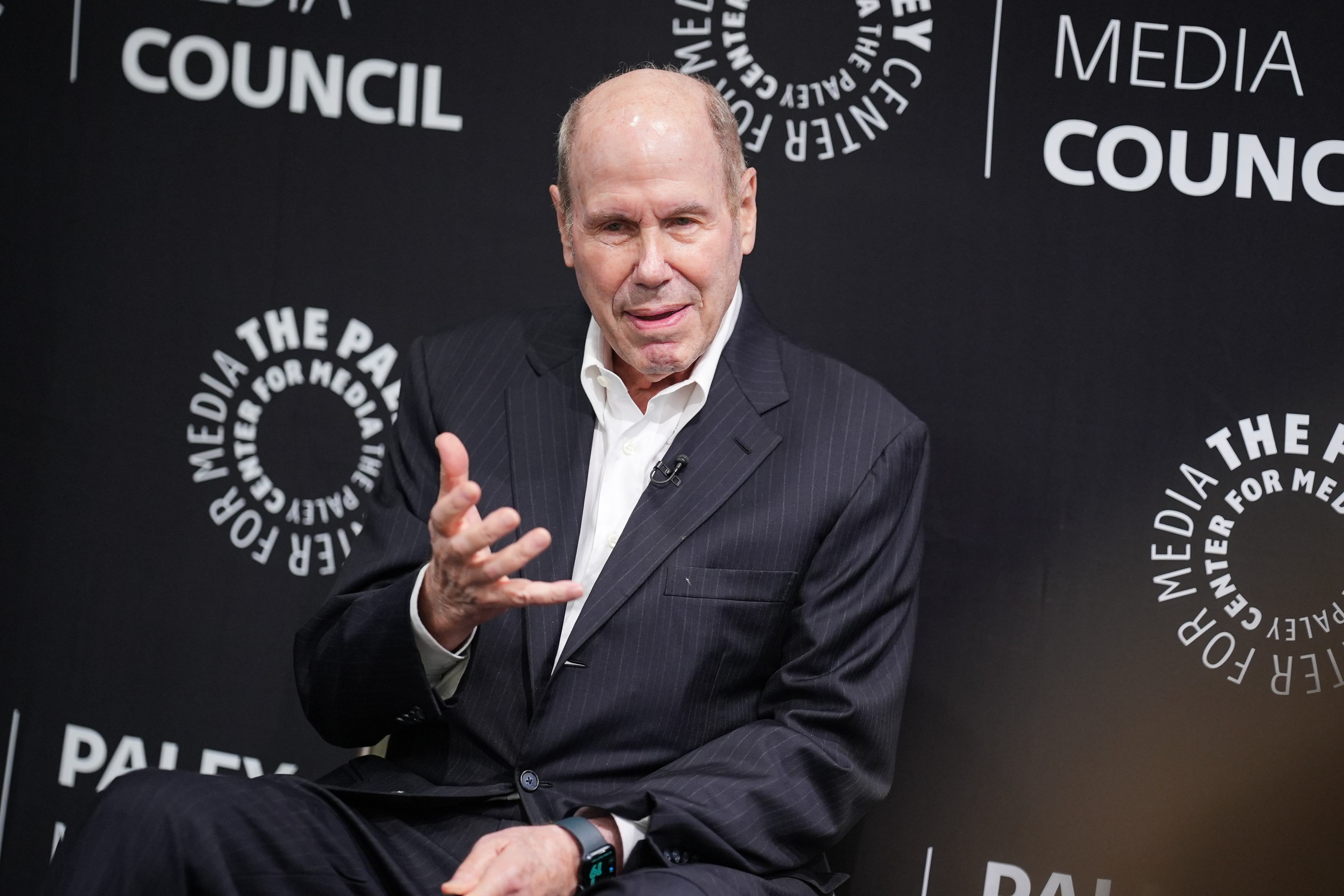 Former Walt Disney Company CEO Michael Eisner speaks on stage at a panel hosted by The Paley Center for Media.