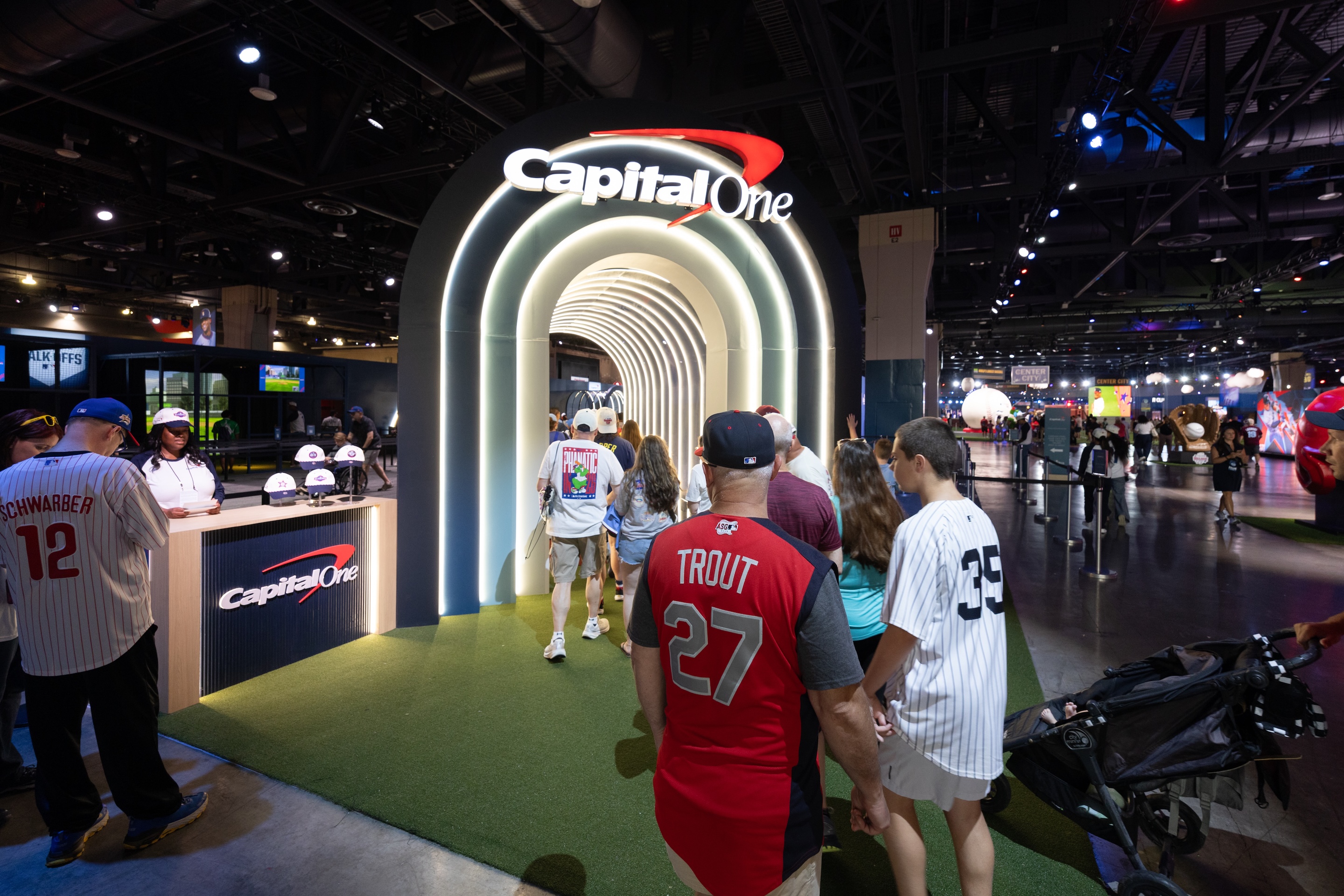 Attendees enter Capital One's All-Star Village at the Pennsylvania Convention Center, July 2026. 