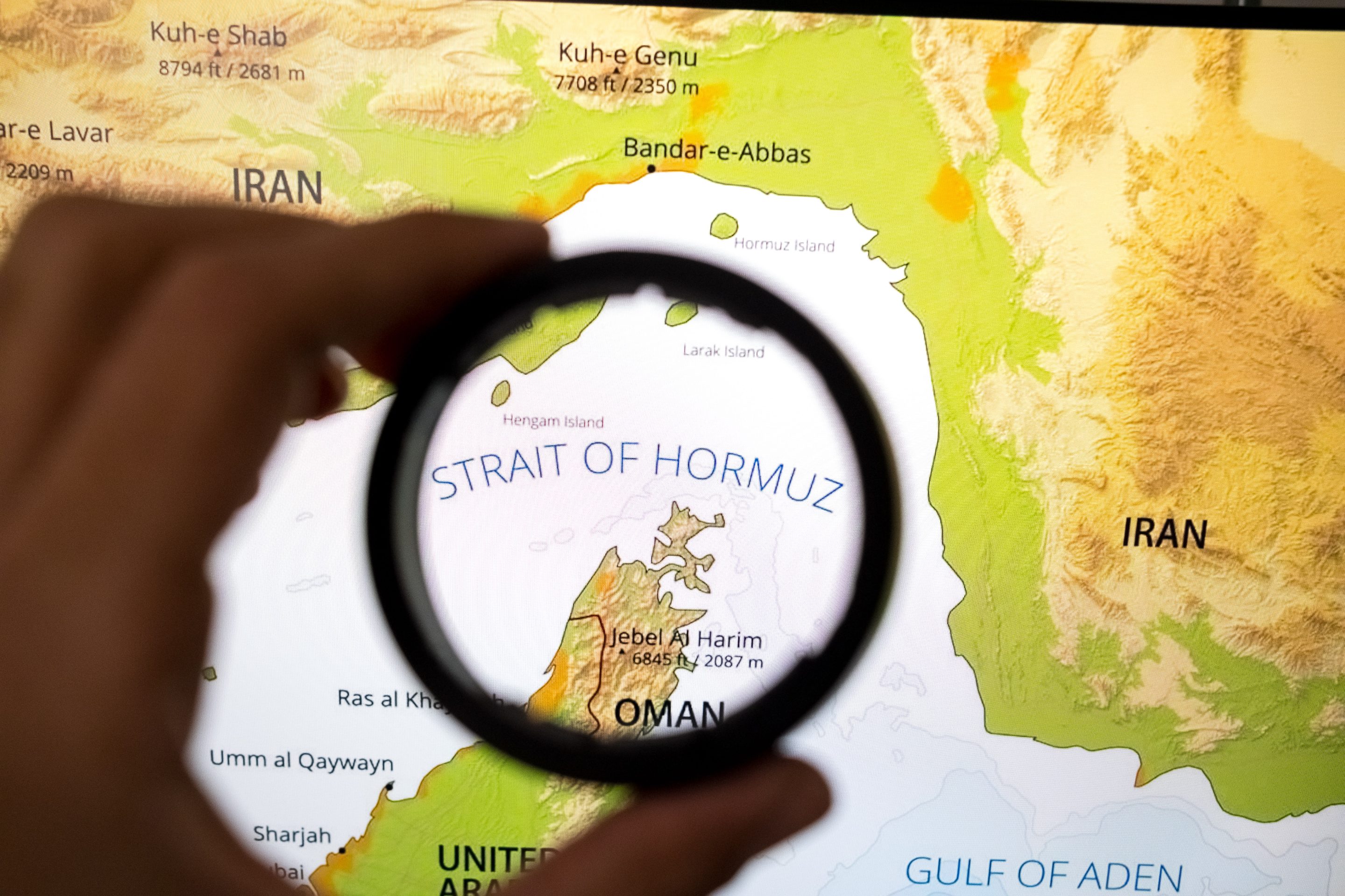 A map depicting the Strait of Hormuz