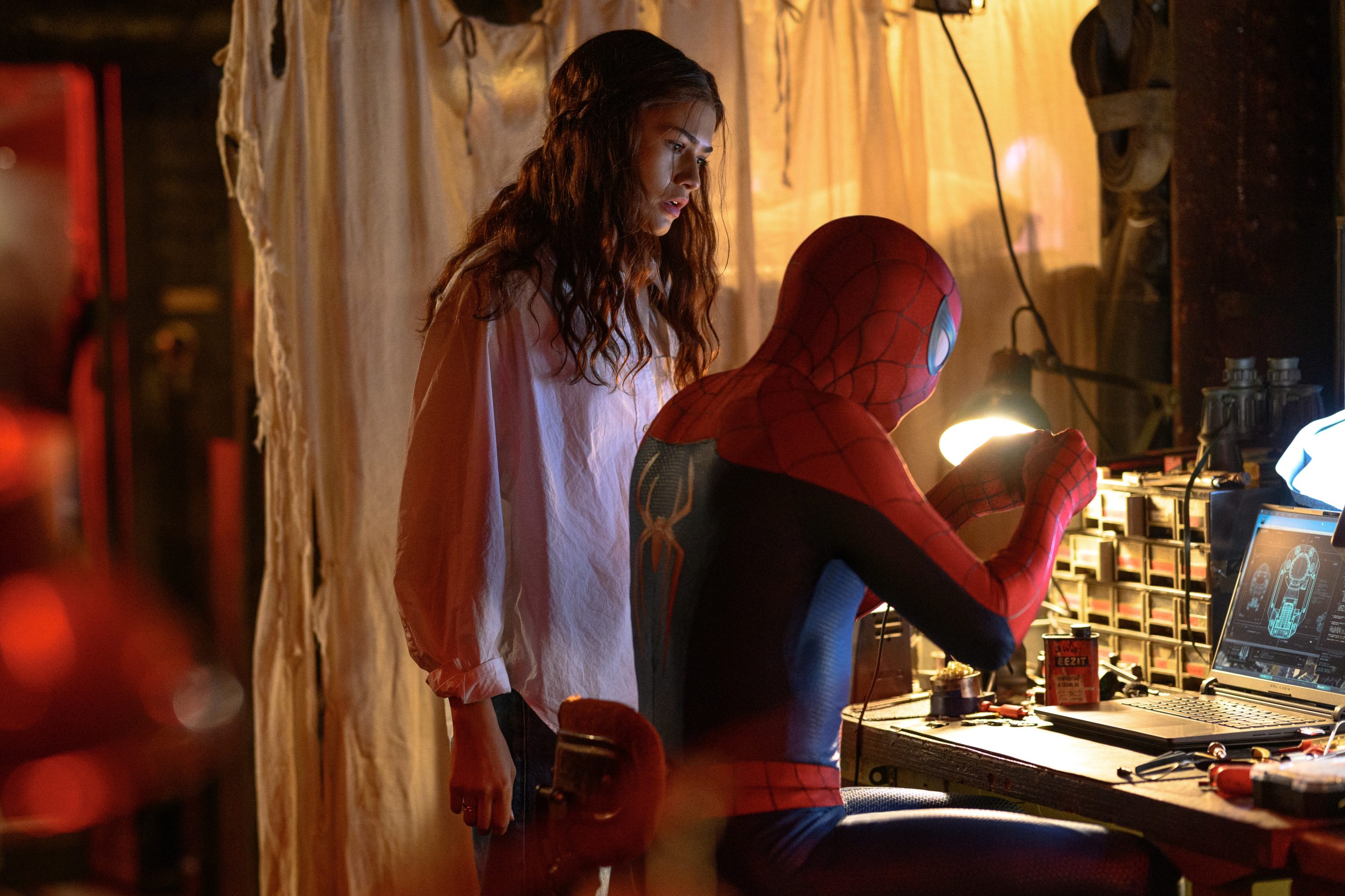 Zendaya, left, and Tom Holland in a scene from "Spider-Man: Brand New Day."