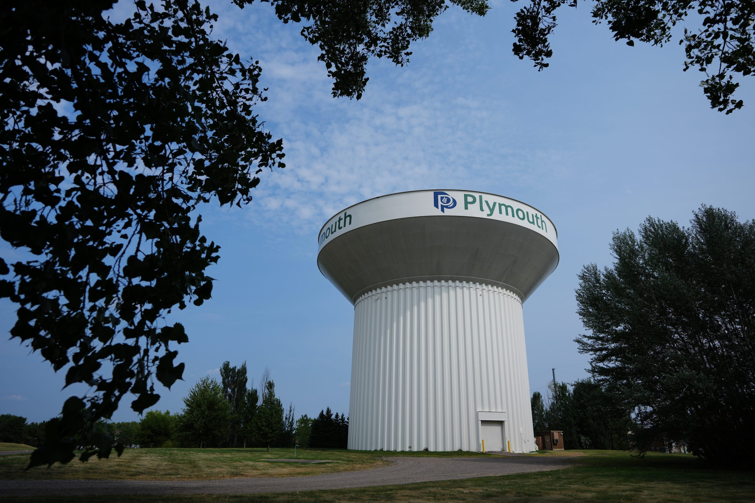 A water tower is seen Thursday, July 30, 2026, in Plymouth, Minn.