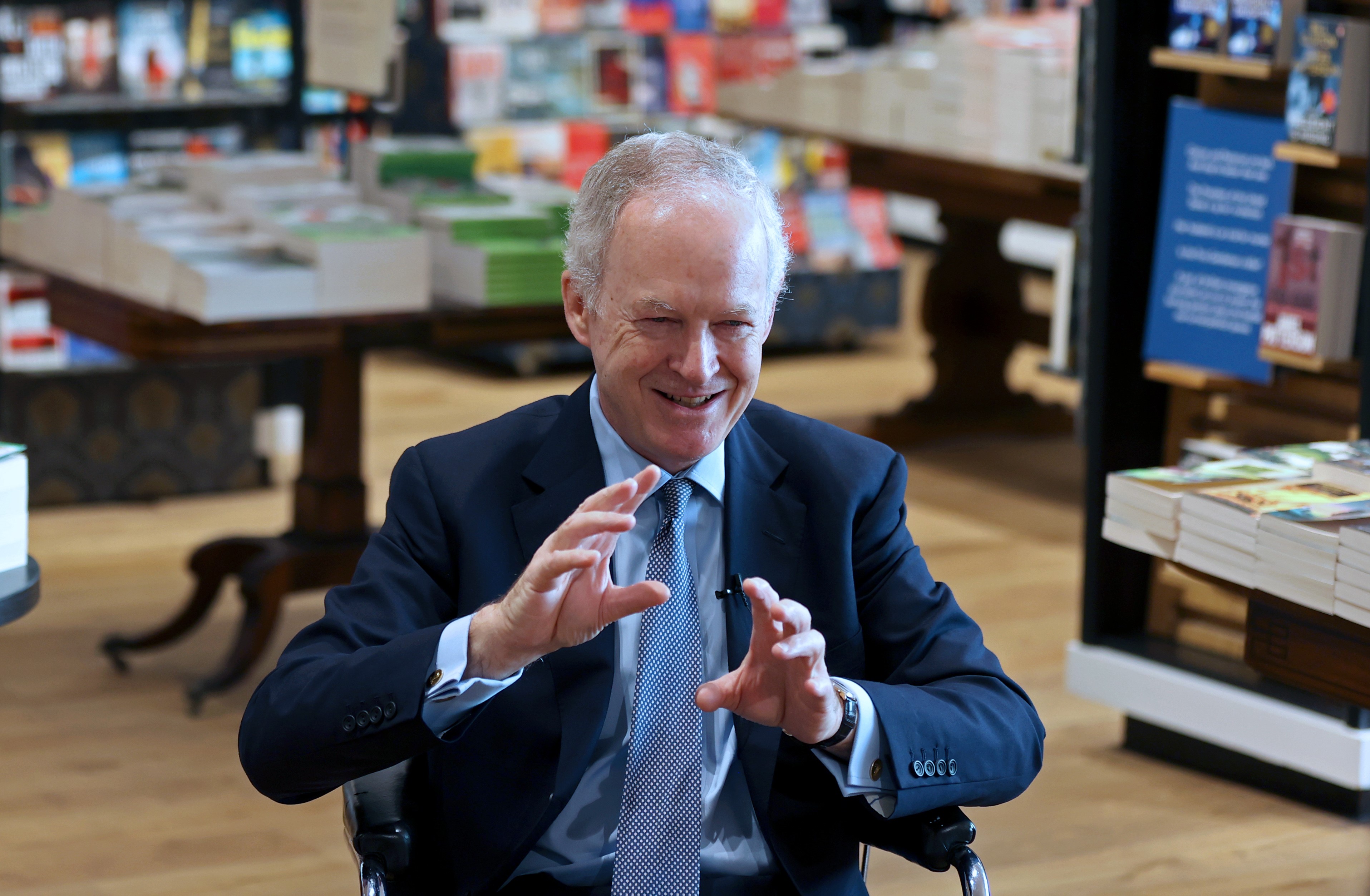Barnes & Noble CEO James Daunt speaks  at Waterstones’ flagship store, in London, April 17, 2025. 